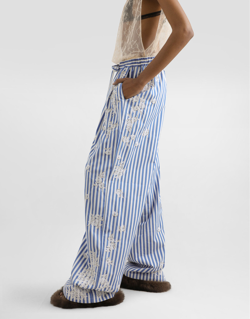 Striped poplin trousers with embroidery and rhinestones 3