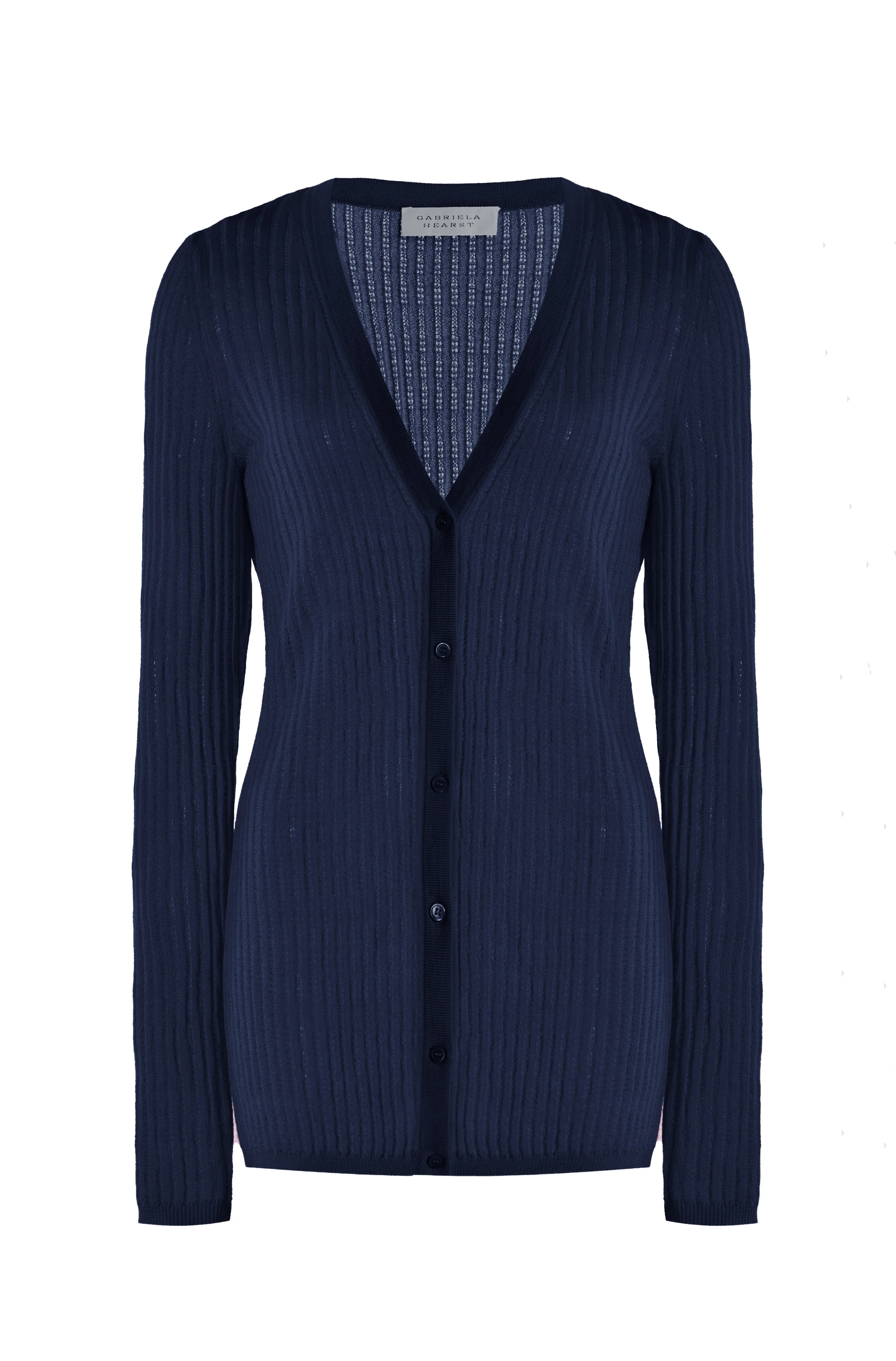 Emma Pointelle Knit Cardigan in Electric Navy Cashmere Silk - 1