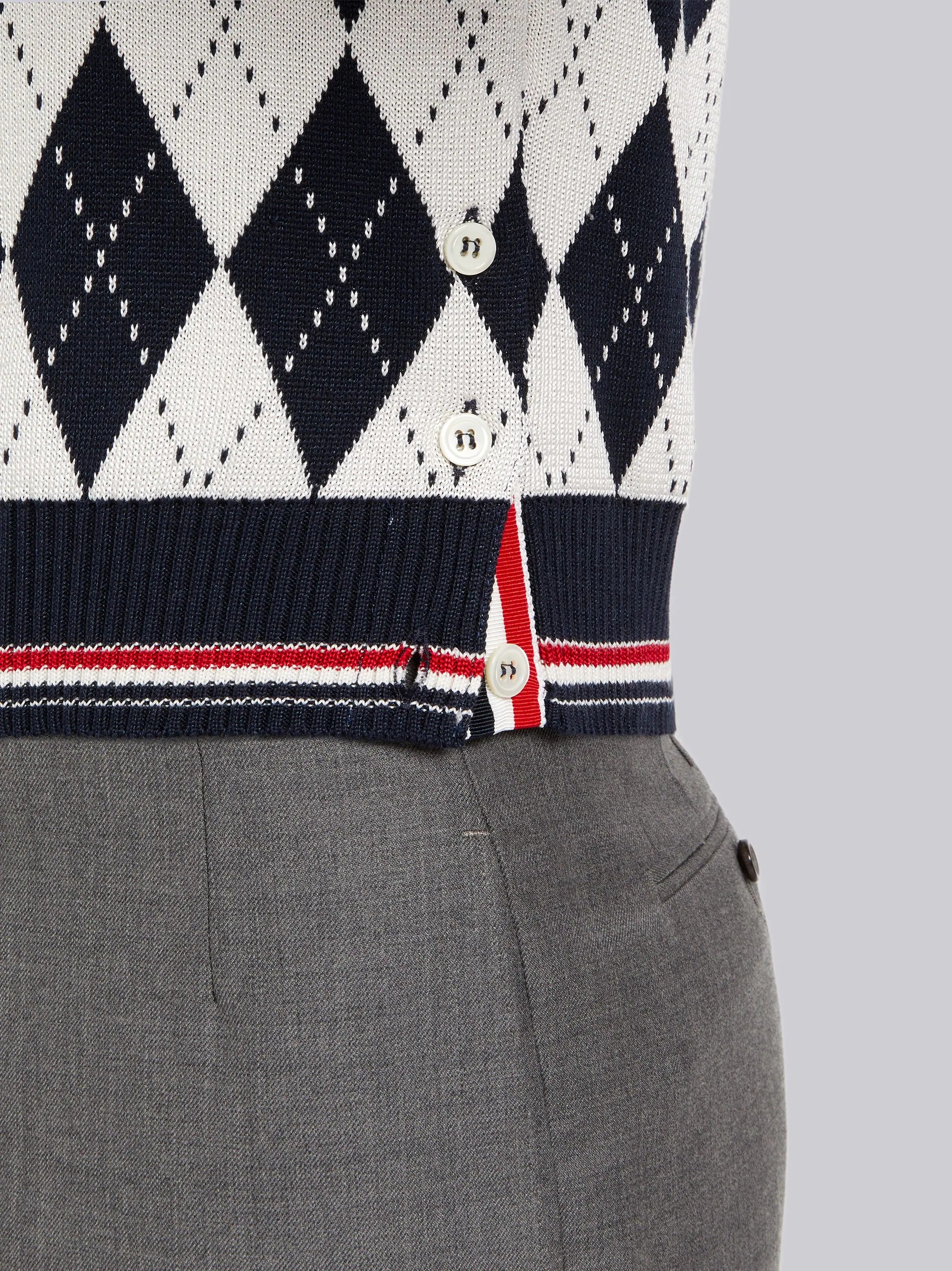 Navy Argyle Cotton Silk Stripe Tipping Polo - 6