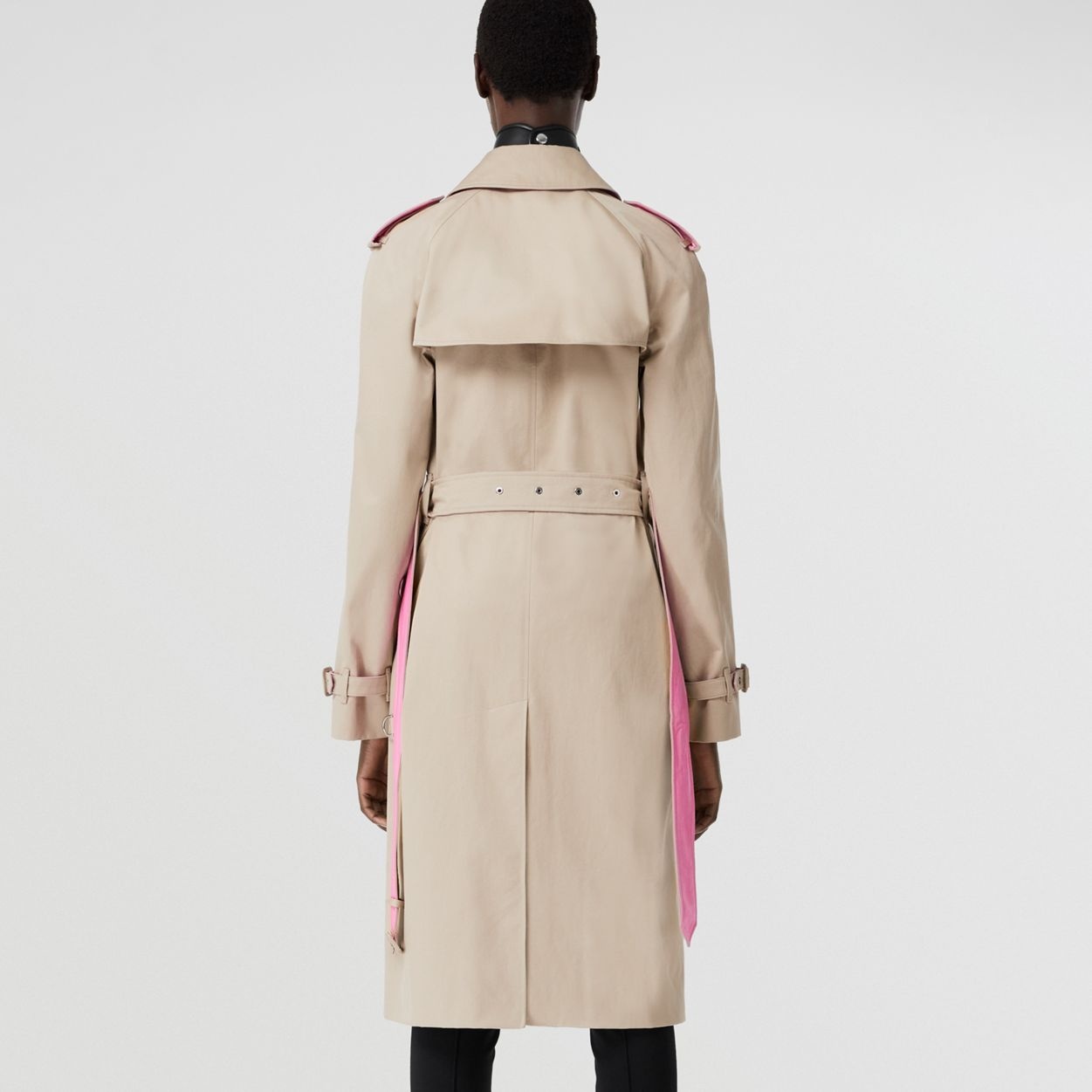 Contrast Trim Cotton Gabardine Trench Coat - 4