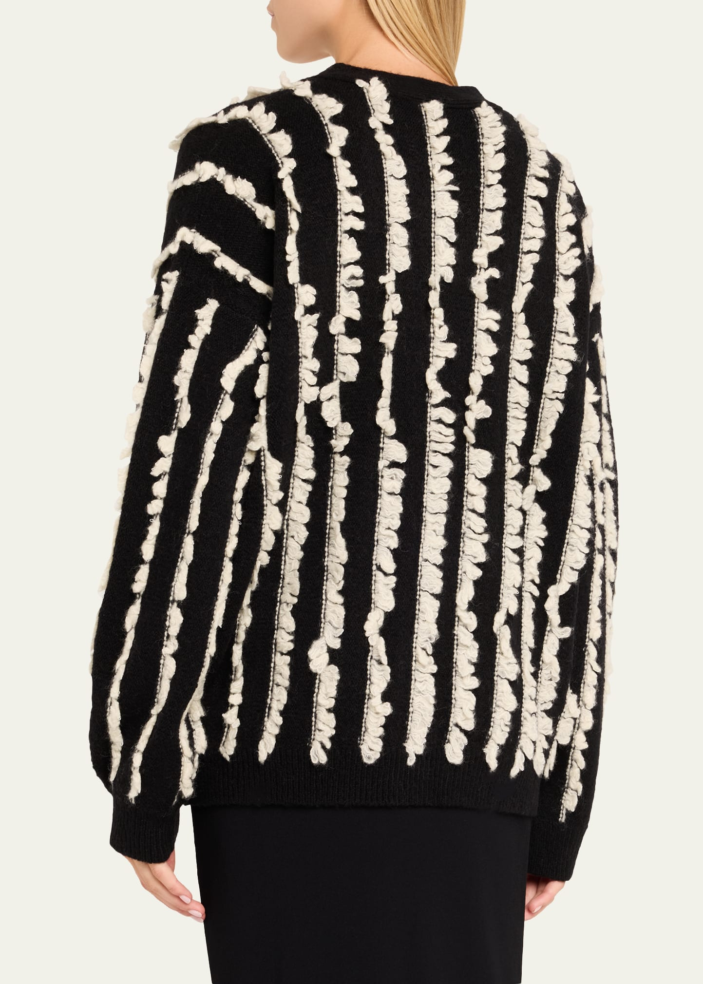 Joseph Striped Fringe V-Neck Cardigan - 3