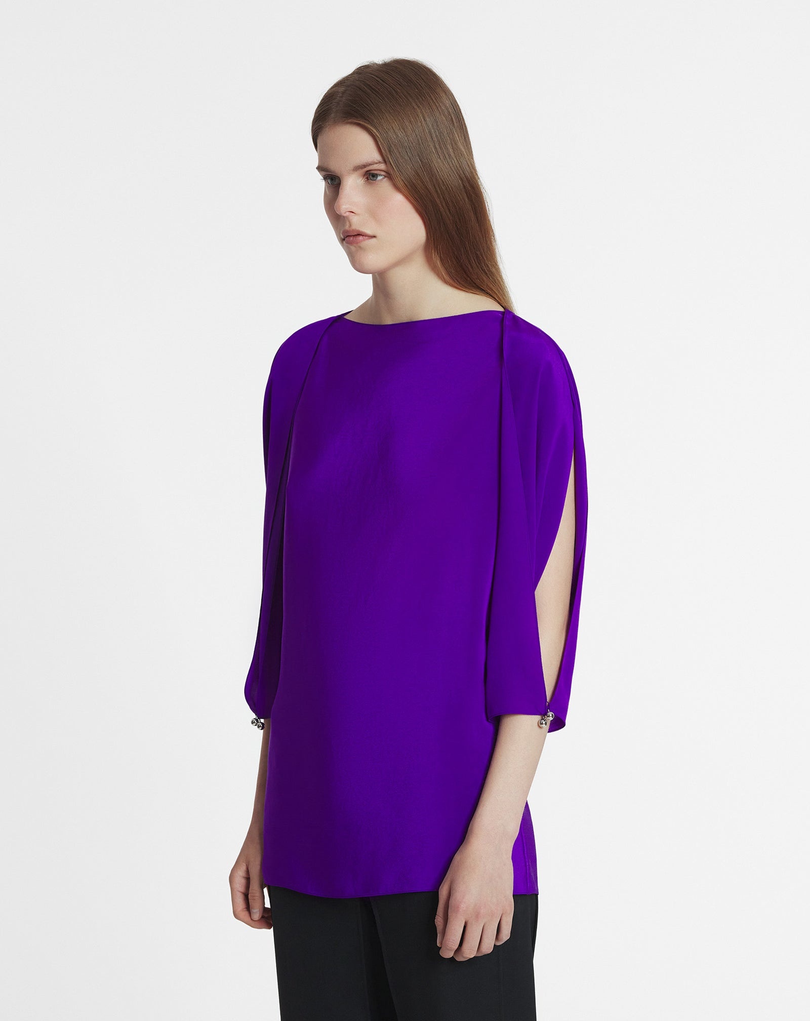 SILK TOP WITH OPENWORK SLEEVES - 4
