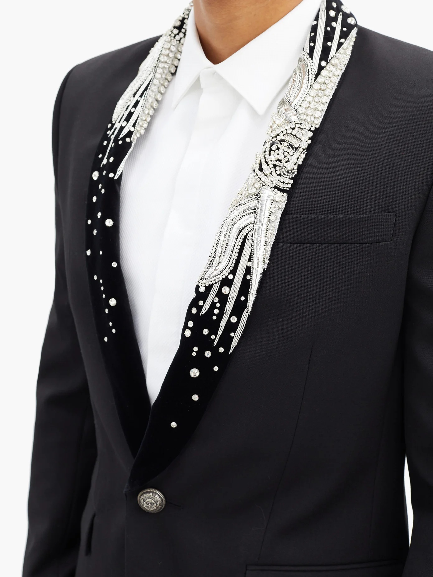 Zardozi-embroidered wool-barathea tuxedo jacket - 3