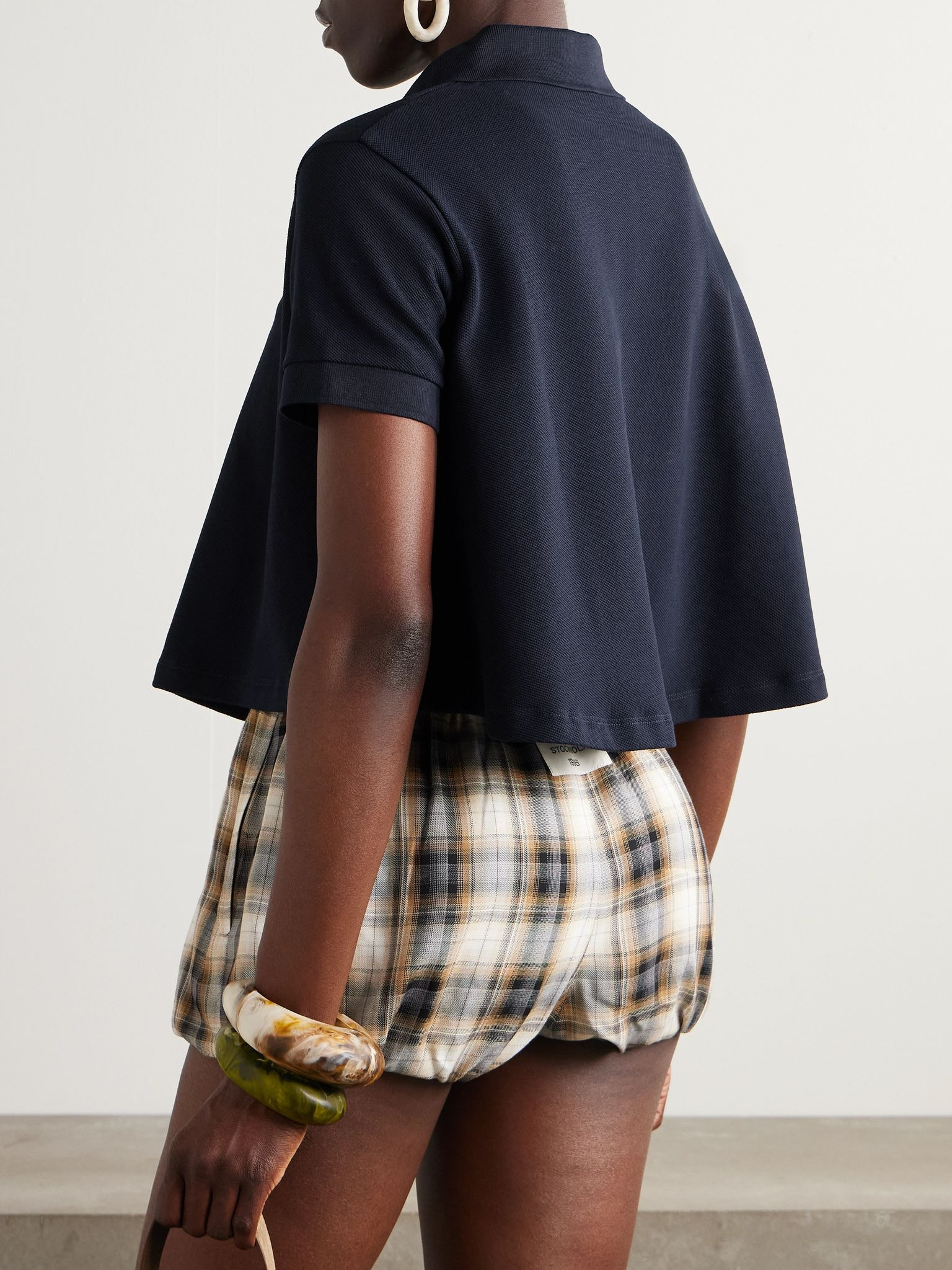 Embroidered cotton-piqué polo shirt Navy - 3