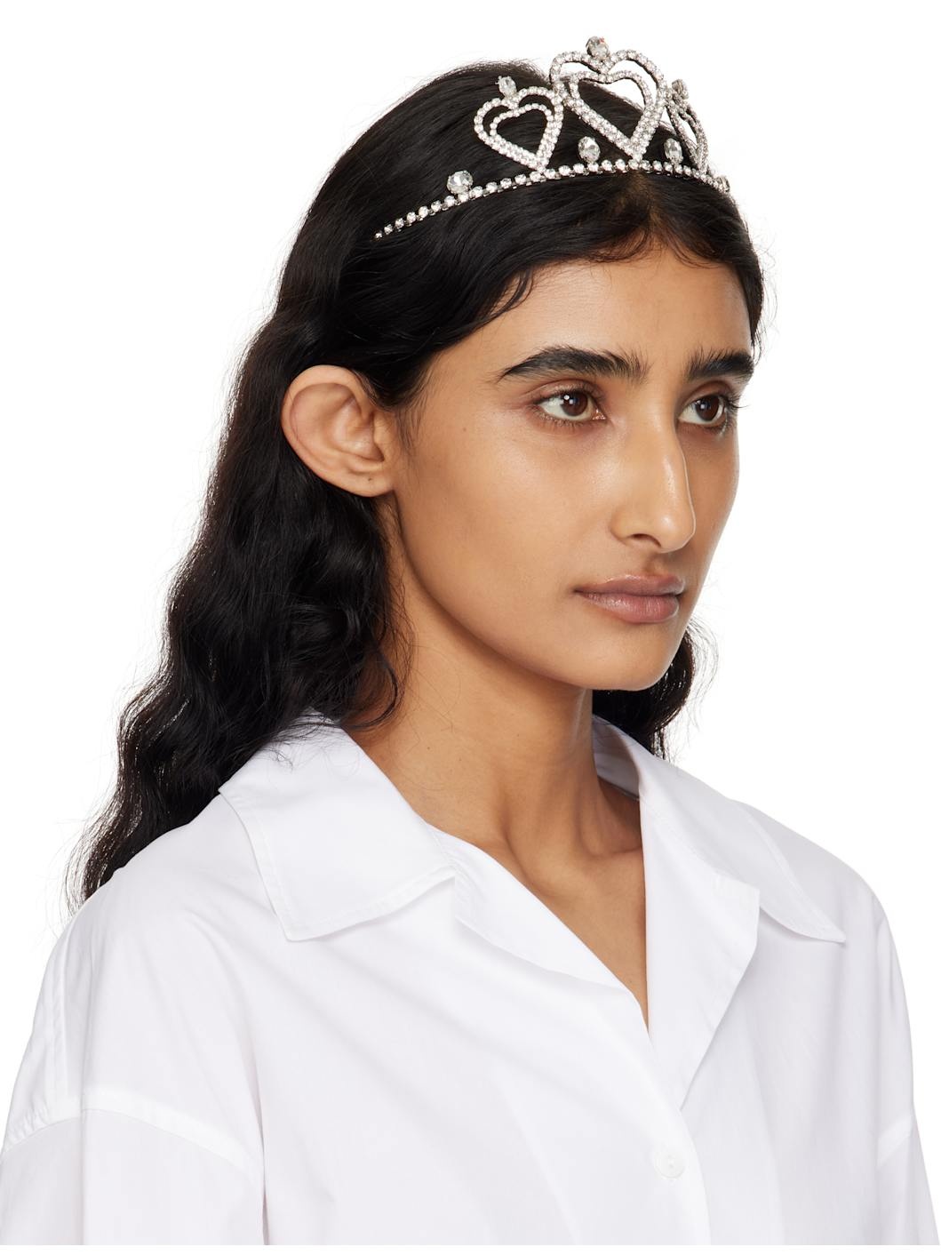 Silver Crystals & Hearts Metal Tiara Headband - 2