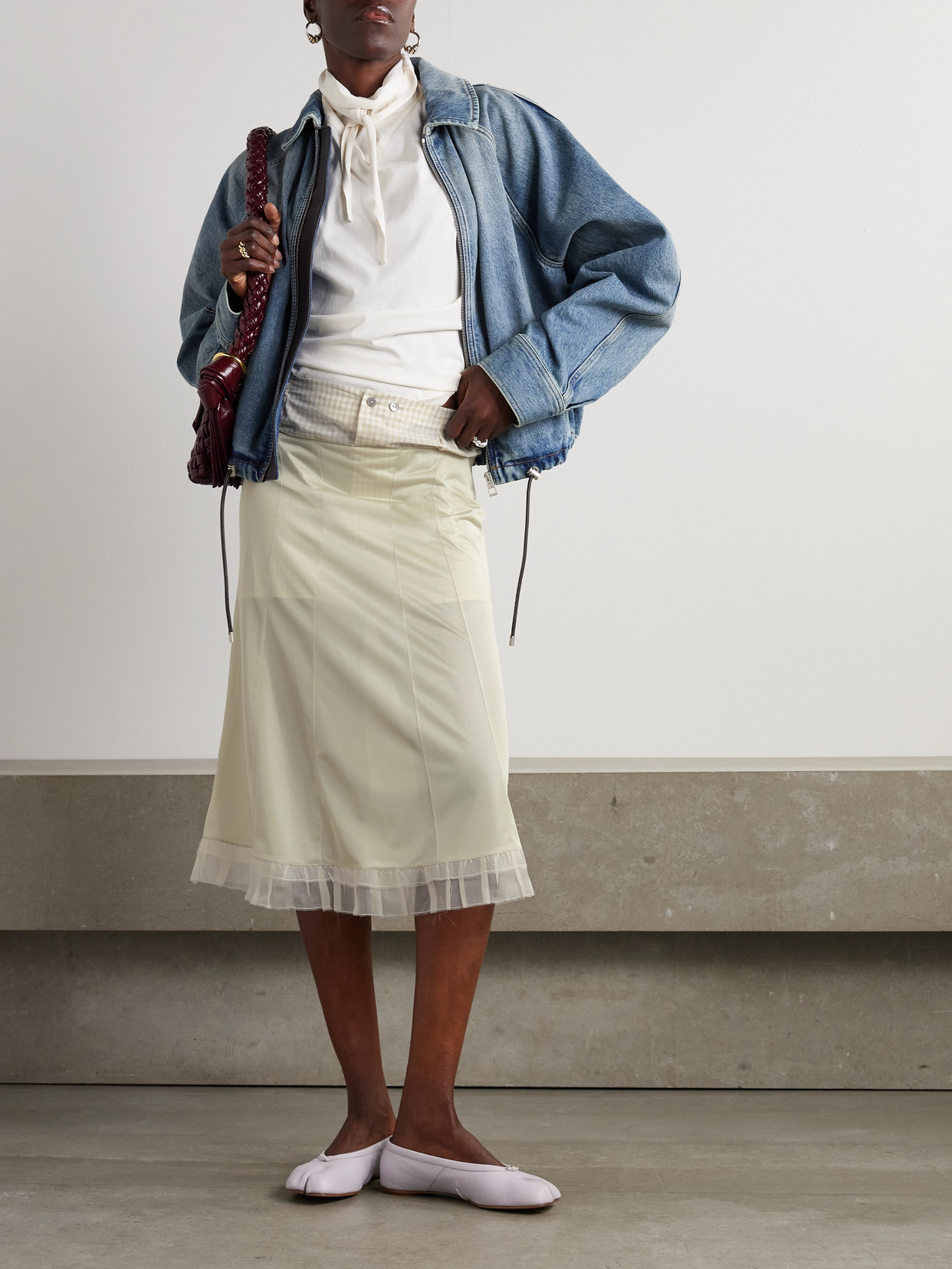 Layered Paneled Chiffon And Checked Cotton Skirt - 2