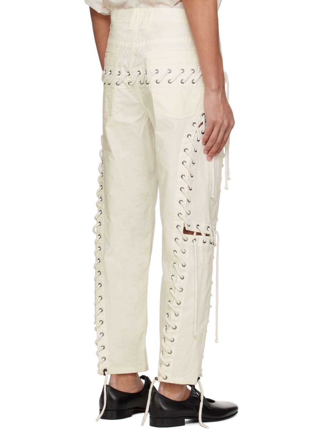 White Lace-Up Trousers - 3