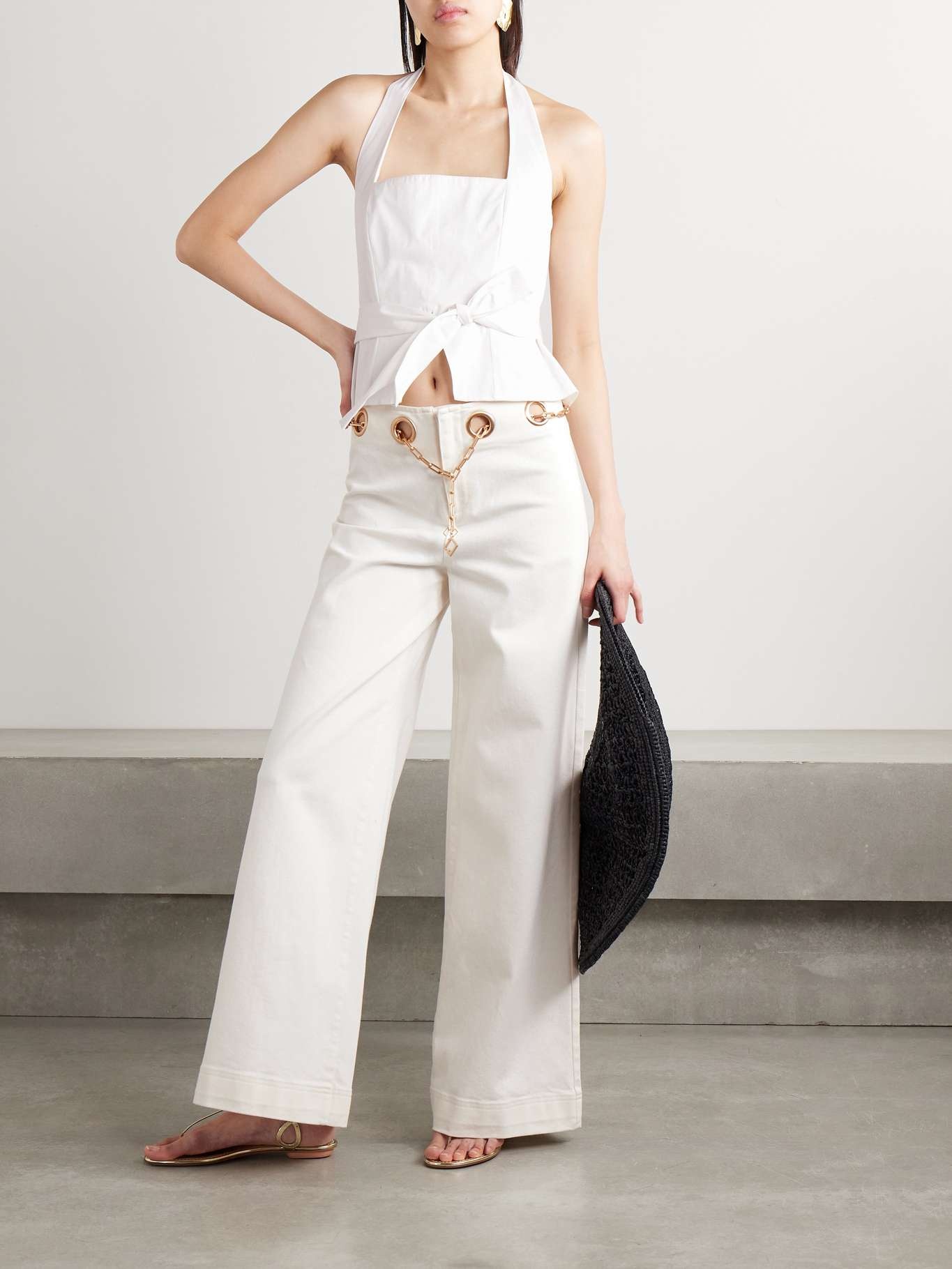 Sydney belted embellished low-rise wide-leg jeans Off-white - 2