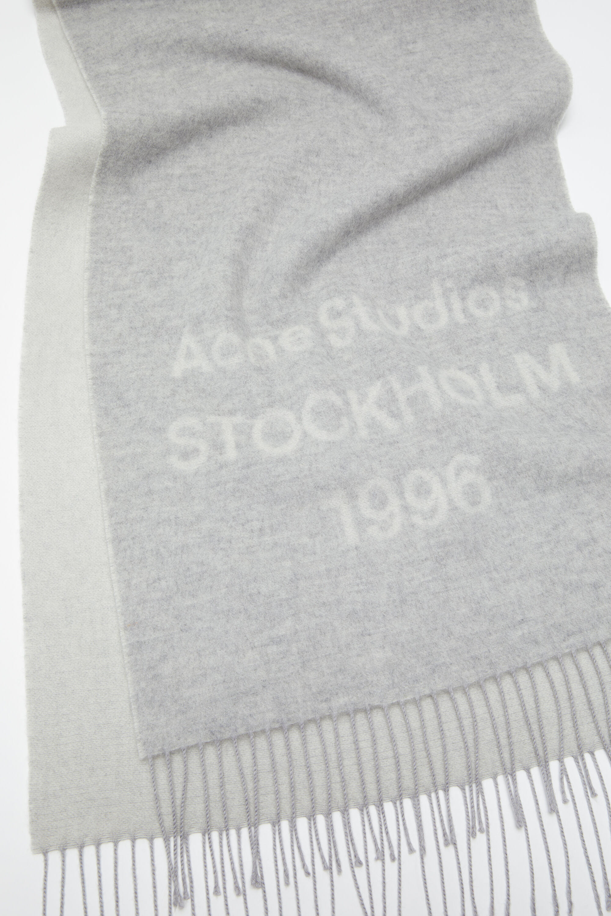 Logo wool scarf - Light Grey Melange / White - 4