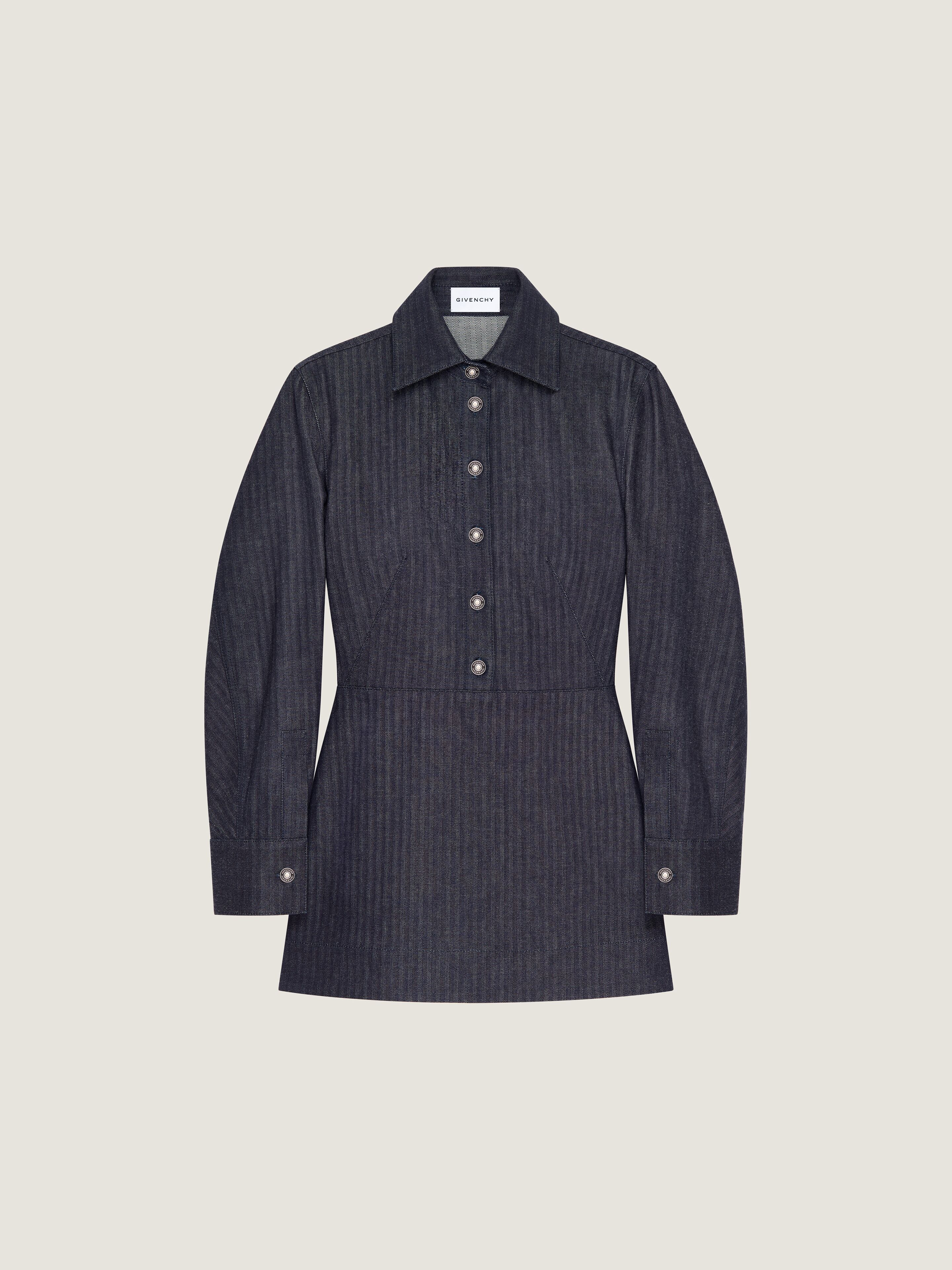 COCOON MINI DRESS IN HERRINGBONE DENIM - 1