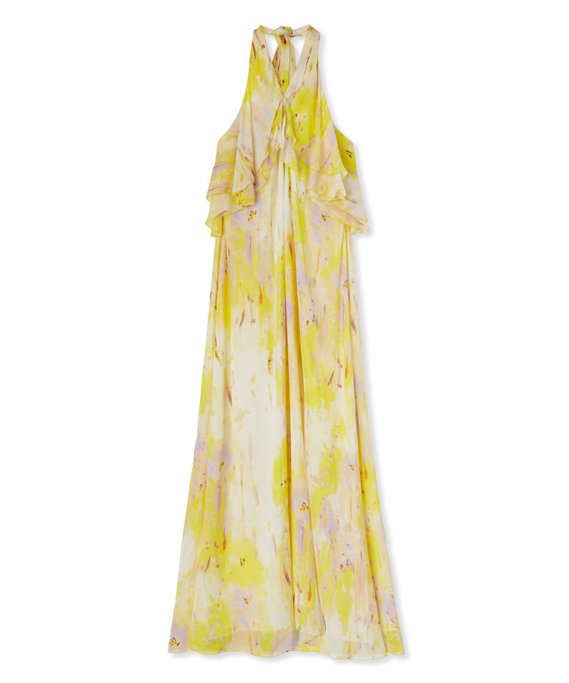 긴 sleeveless 드레스 와 georgette "artsy flower" 인쇄 - 1