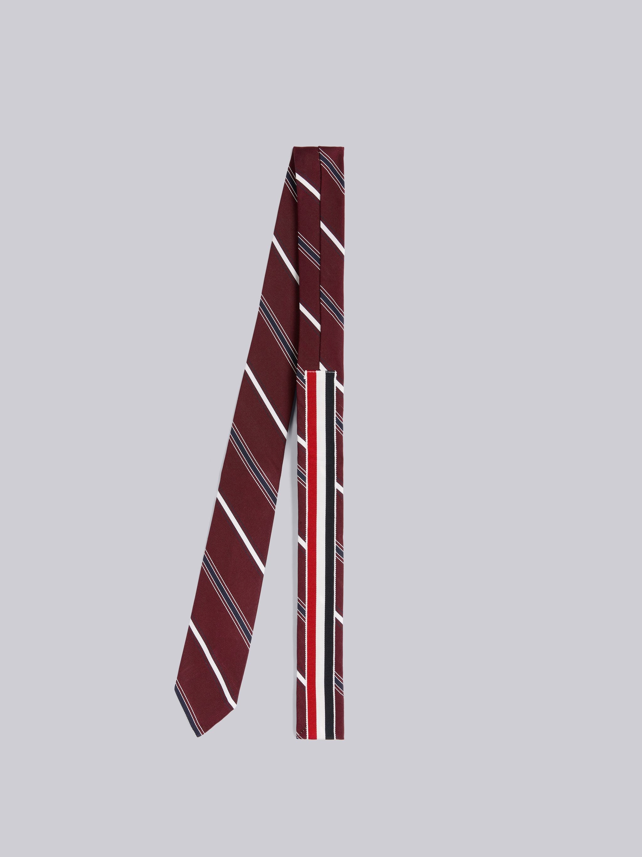 Dark Red Silk and Cotton Jacquard Alternating Stripe Classic Tie - 3