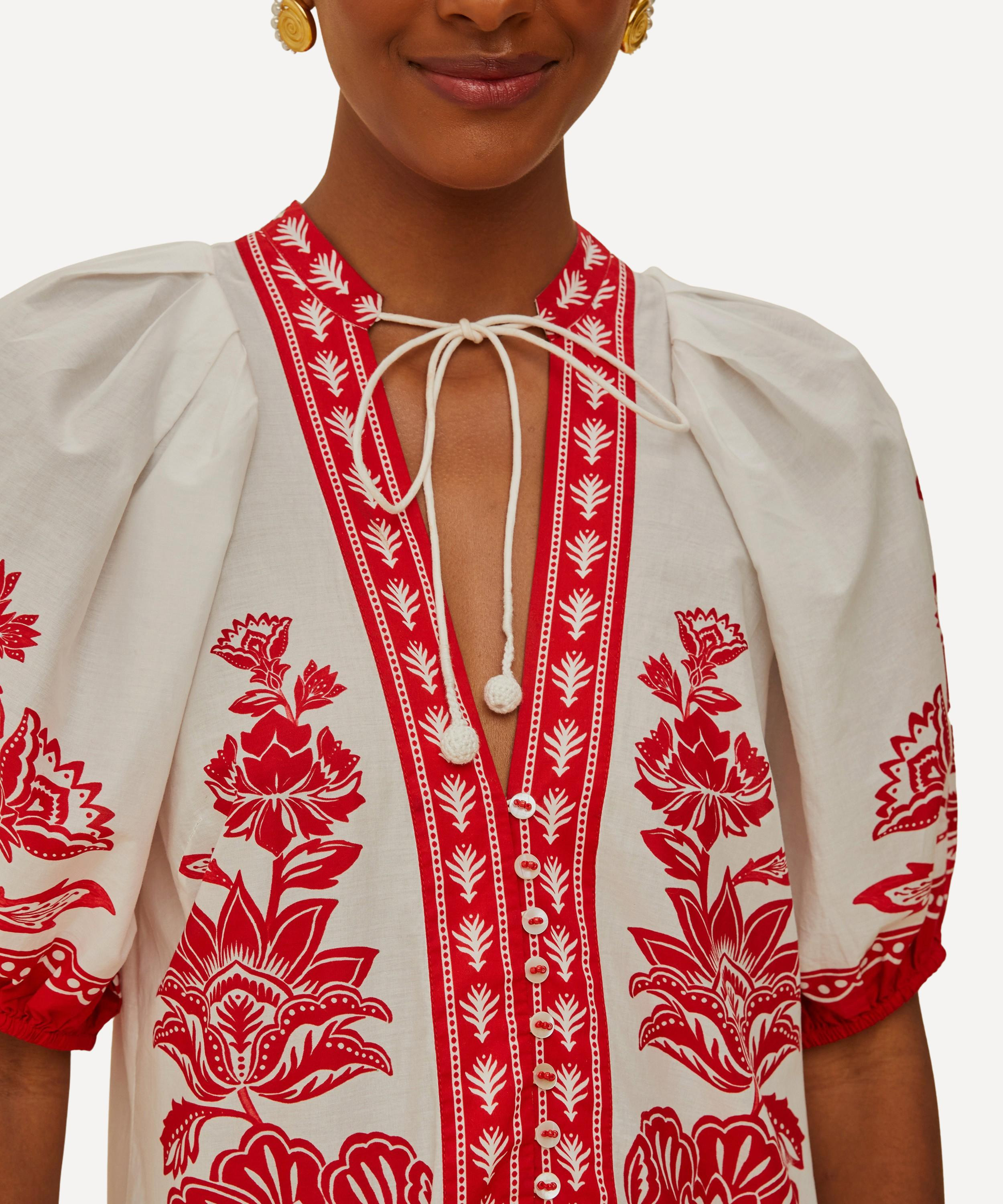 Off-White Boho Garden Short Sleeve Midi Dress - 3