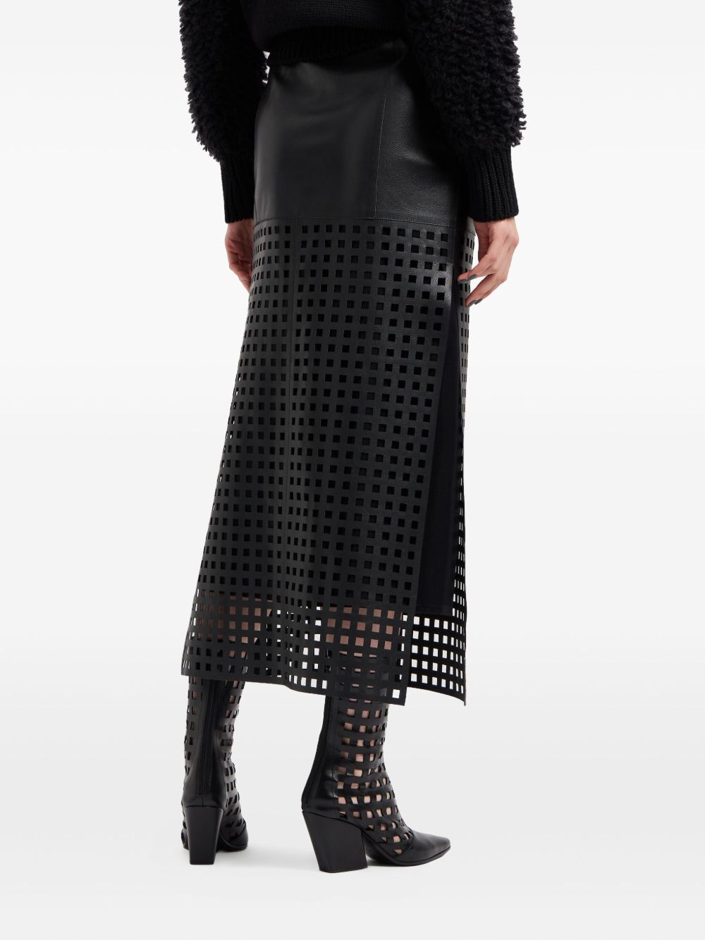 leather grid-pattern skirt - 4
