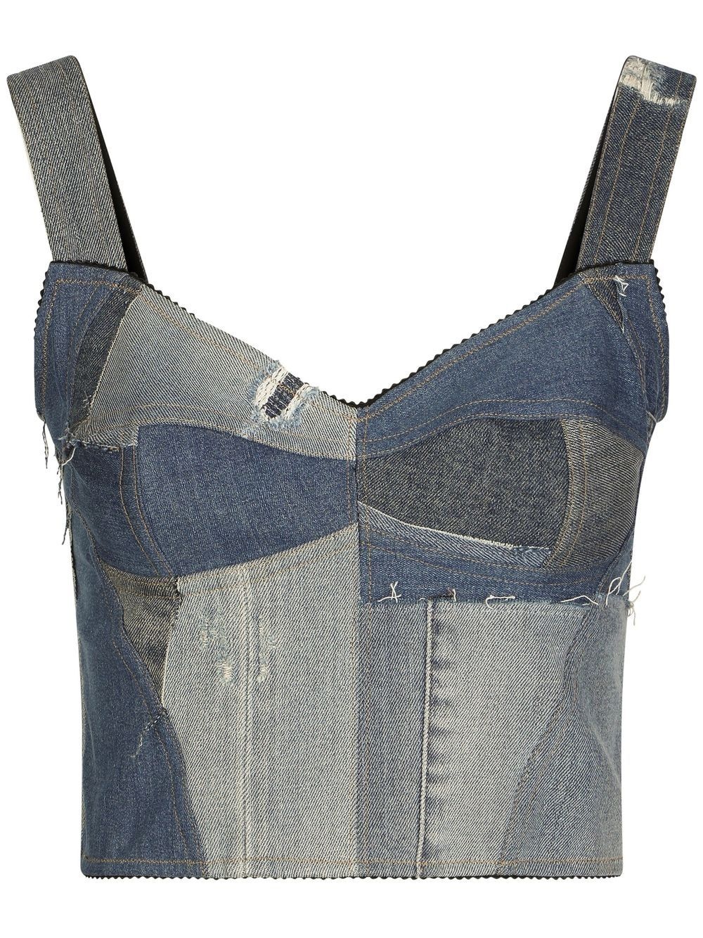 denim-patchwork vest top - 1