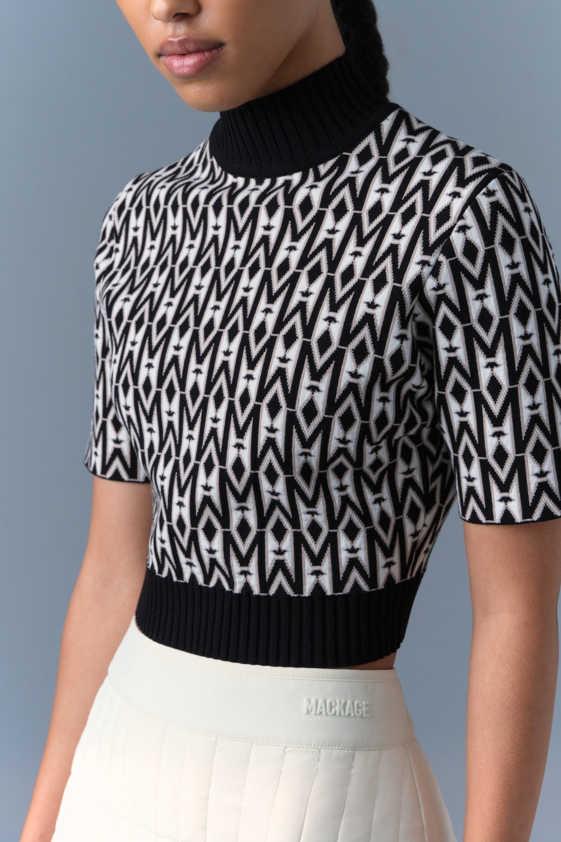 CAIA-MG Jacquard Monogram Knit Top - 5