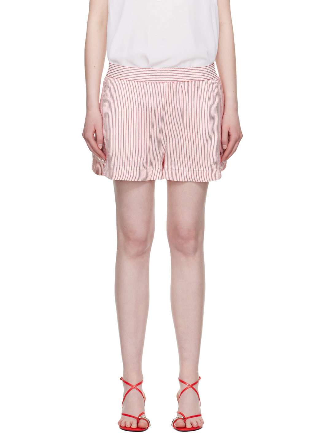 White & Red Striped Elasticated Shorts - 1