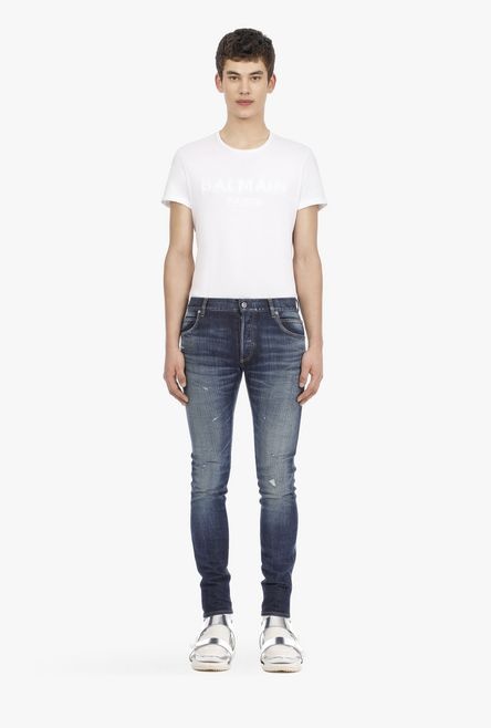 Slim fit faded blue cotton jeans - 4