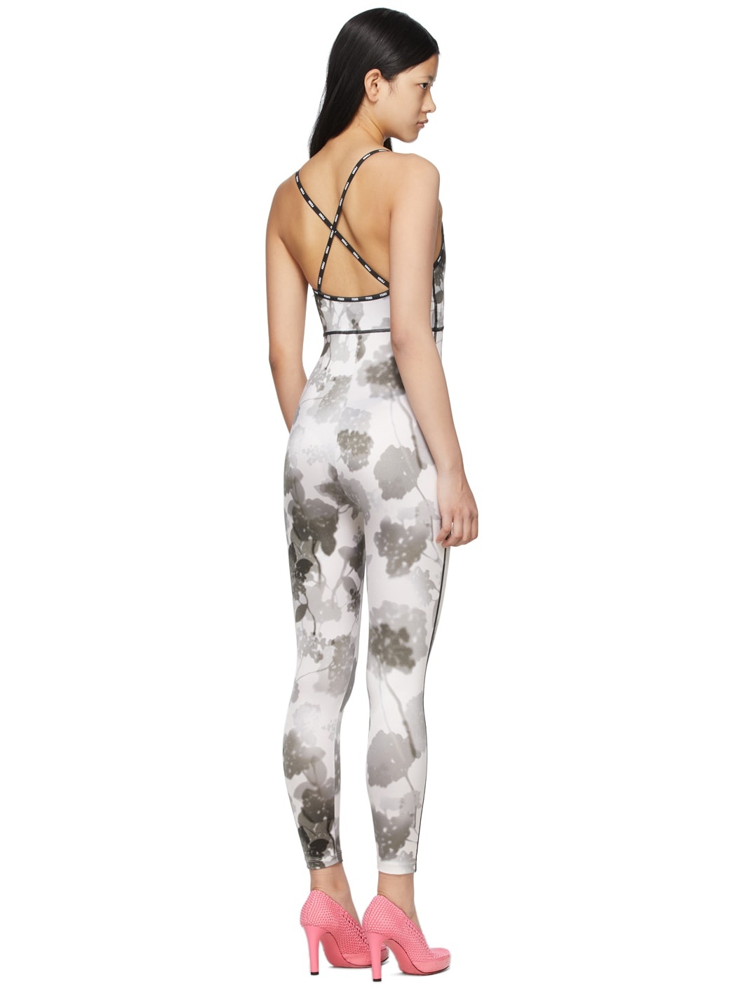 White & Grey Floral Active Jumpsuit - 3