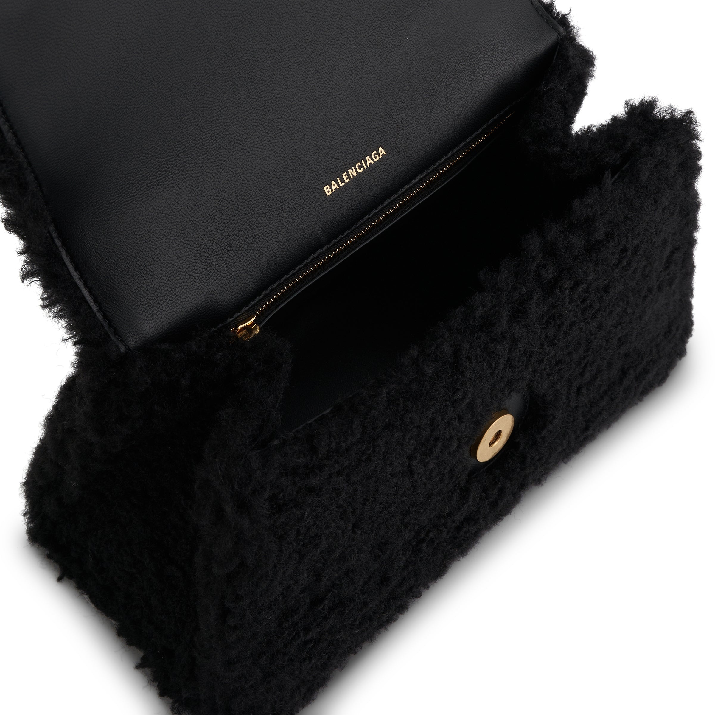 Furry Hourglass Small Handbag in Black - 4