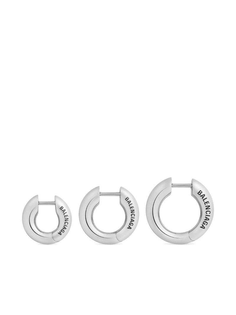 logo-print sterling silver hoop earring set 1