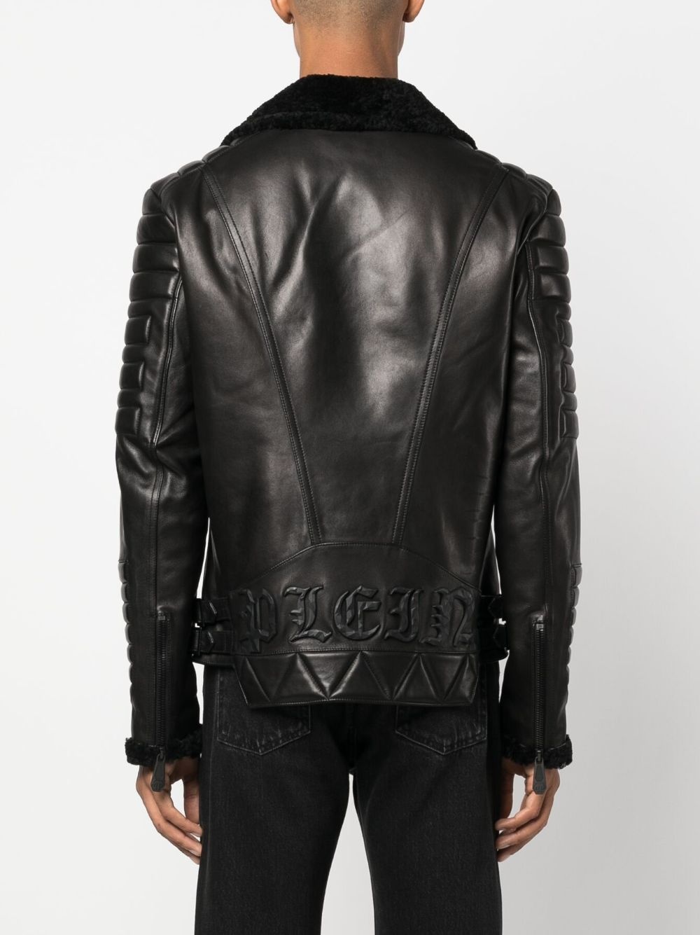 logo-debossed leather jacket - 4