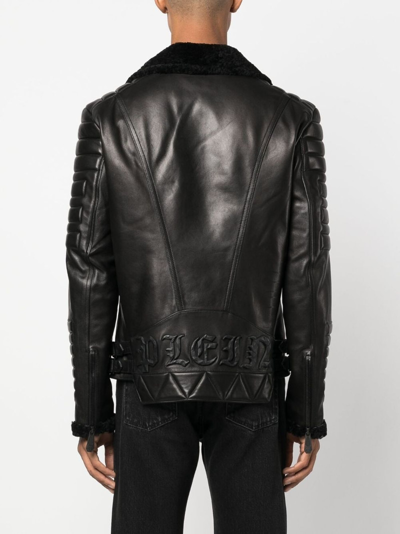 logo-debossed leather jacket 4