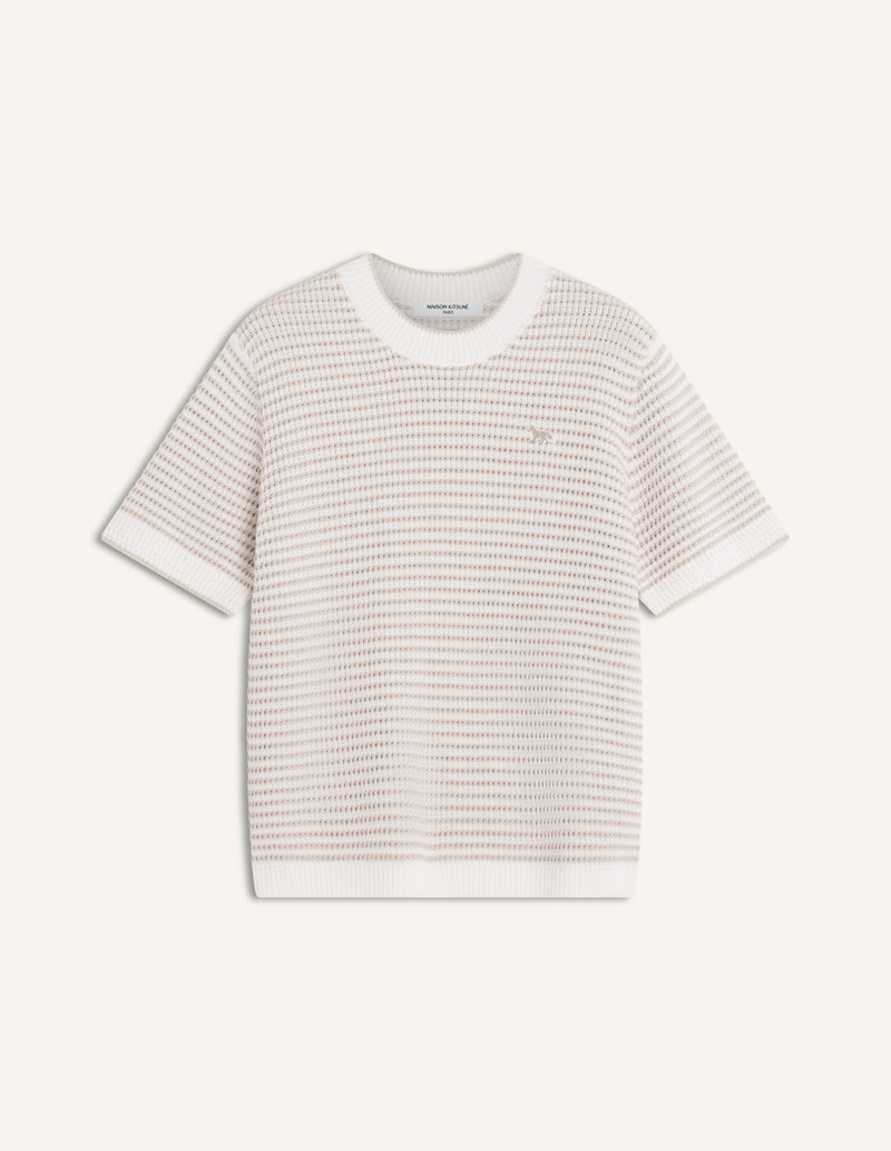 LACE KNIT STRIPED SHORT SLEEVE JUMPER 1
