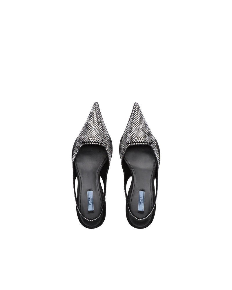 Satin sling-back pumps with crystals 4