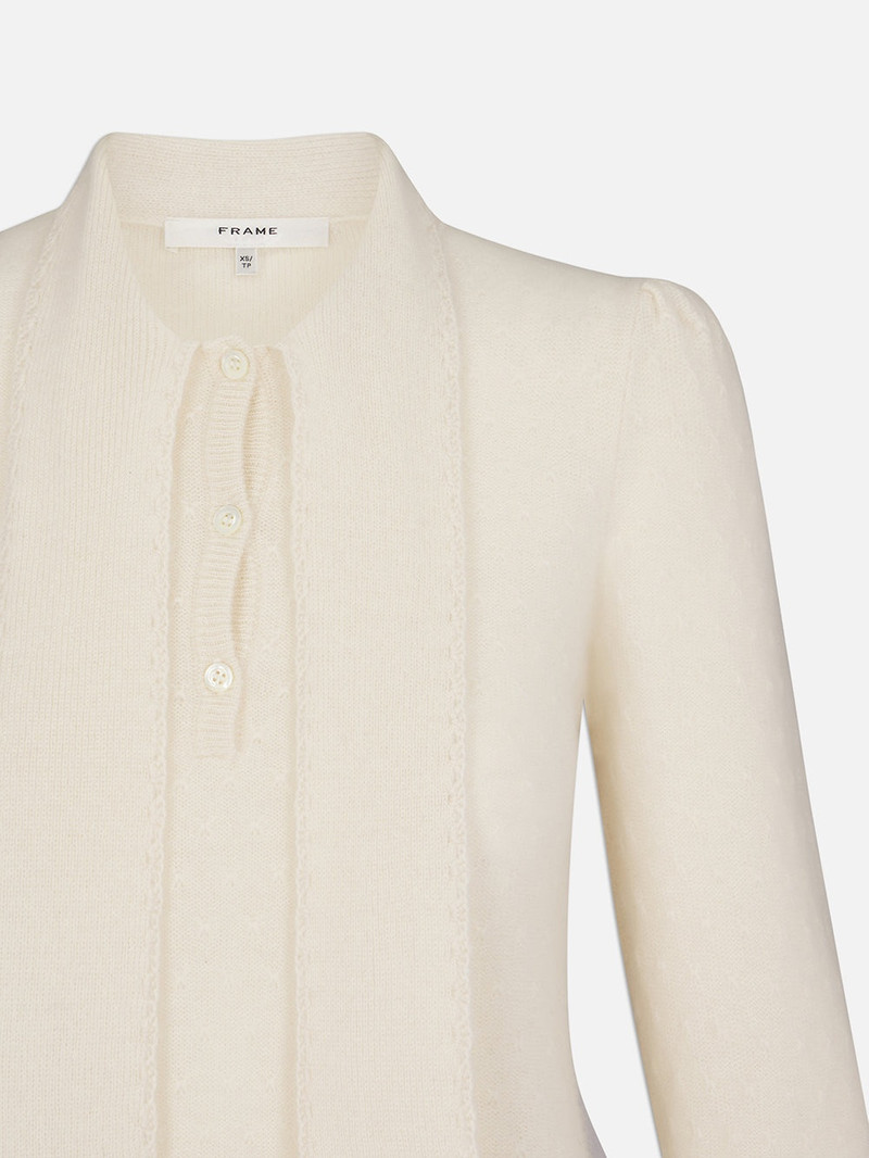 Pointelle Tie Neck Sweater in Cream 4