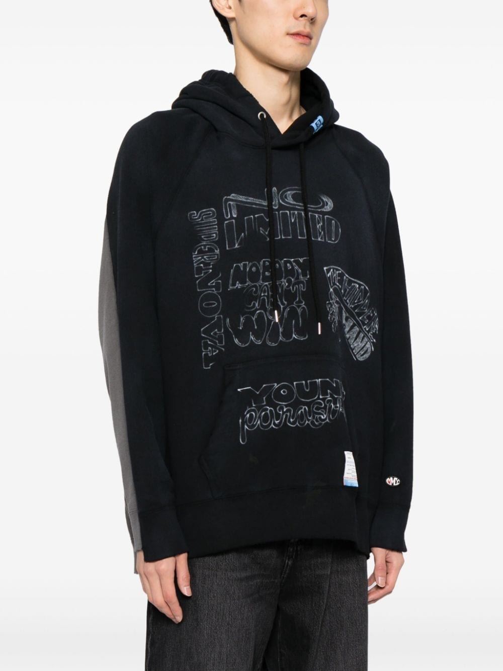 faux-collar slogan-printed hoodie - 3