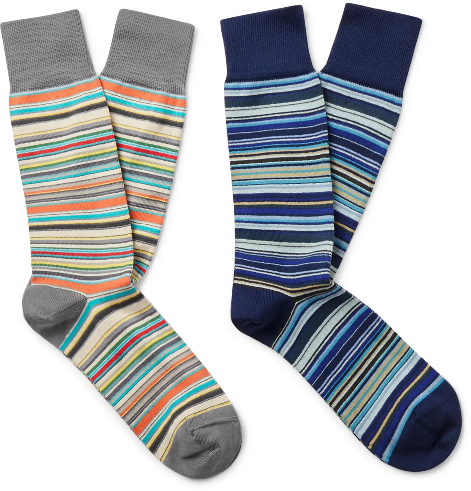 Two-Pack Striped Stretch Cotton-Blend Socks - 1