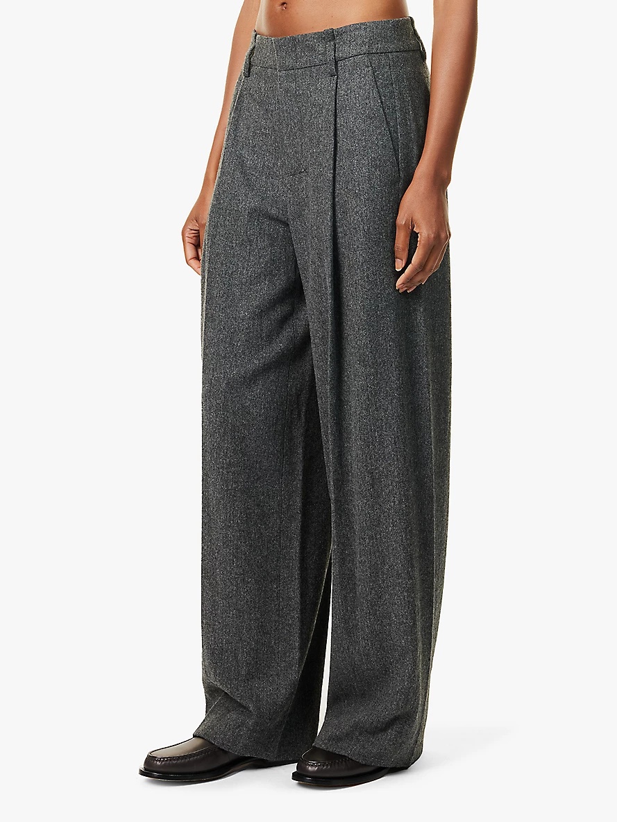 Herringbone high-rise wide-leg woven trousers - 3