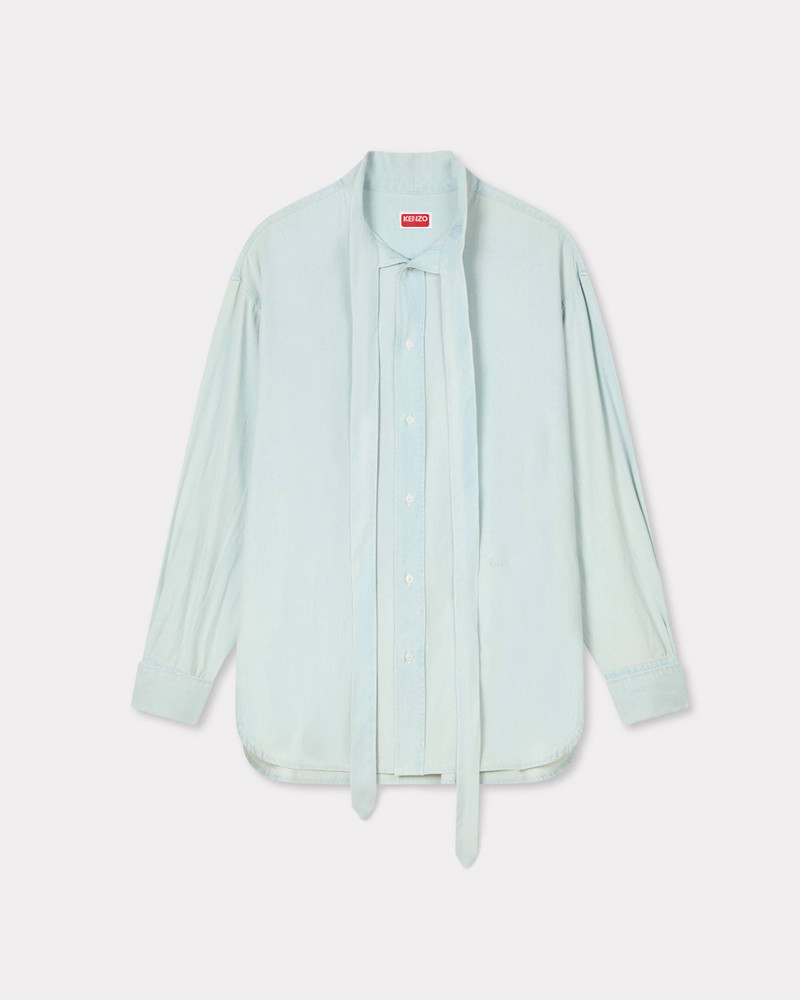 KENZO Oversized bow shirt in stone bleach chambray outlook