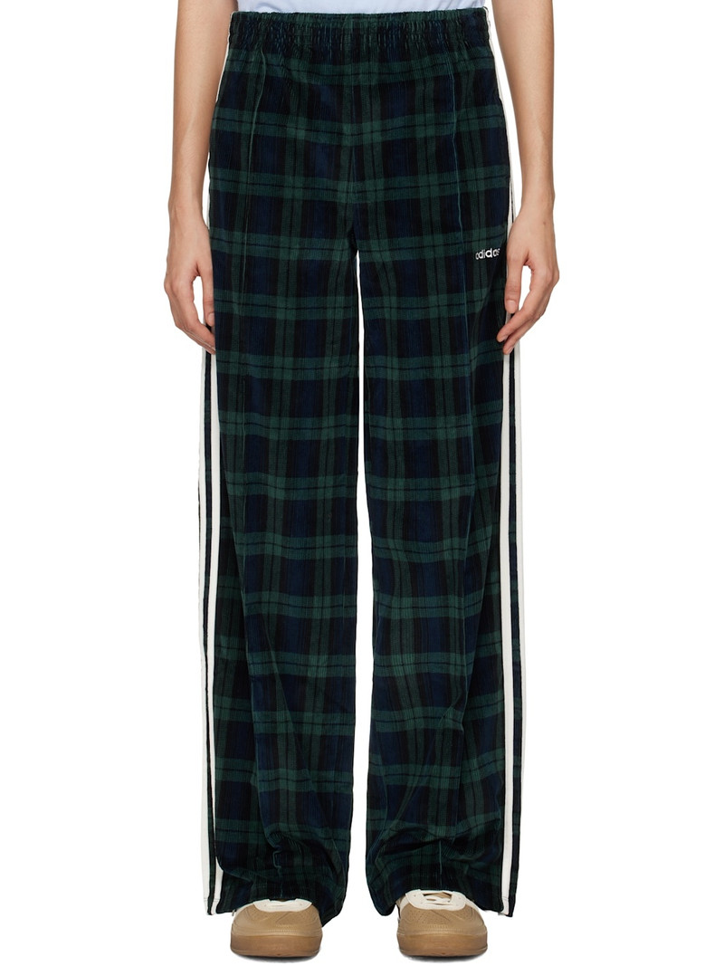 녹색 & 해군 Corduroy Tartan 넓은 다리 라운지 바지 1