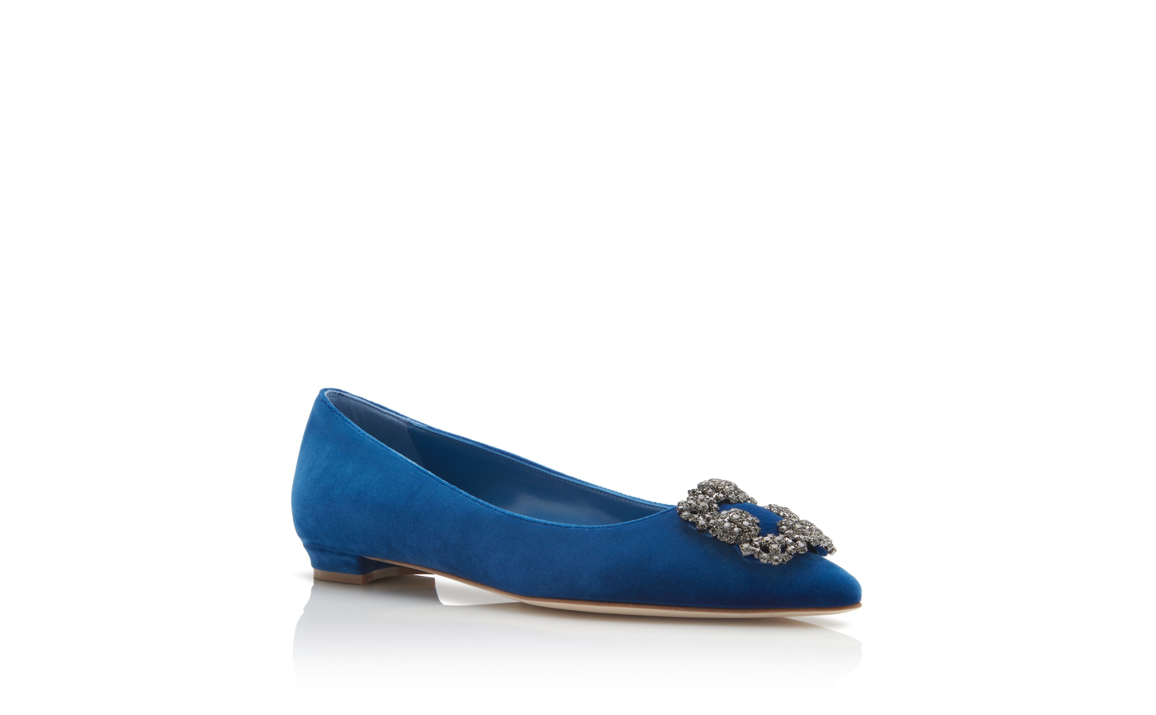 Bright Blue Jewel Buckle Flat Shoes - 3