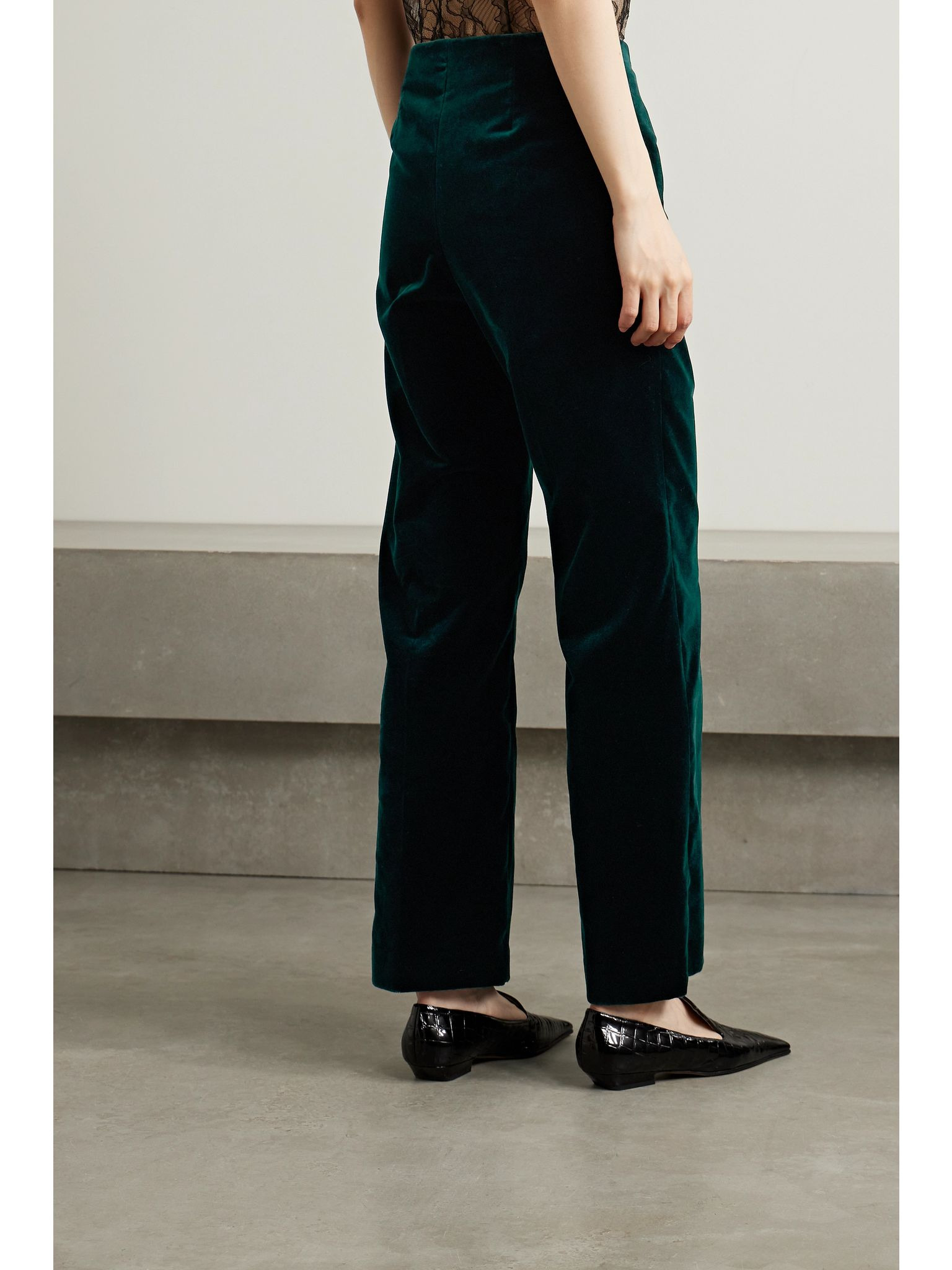 Niklas cotton-blend velvet wide-leg pants Dark green - 4