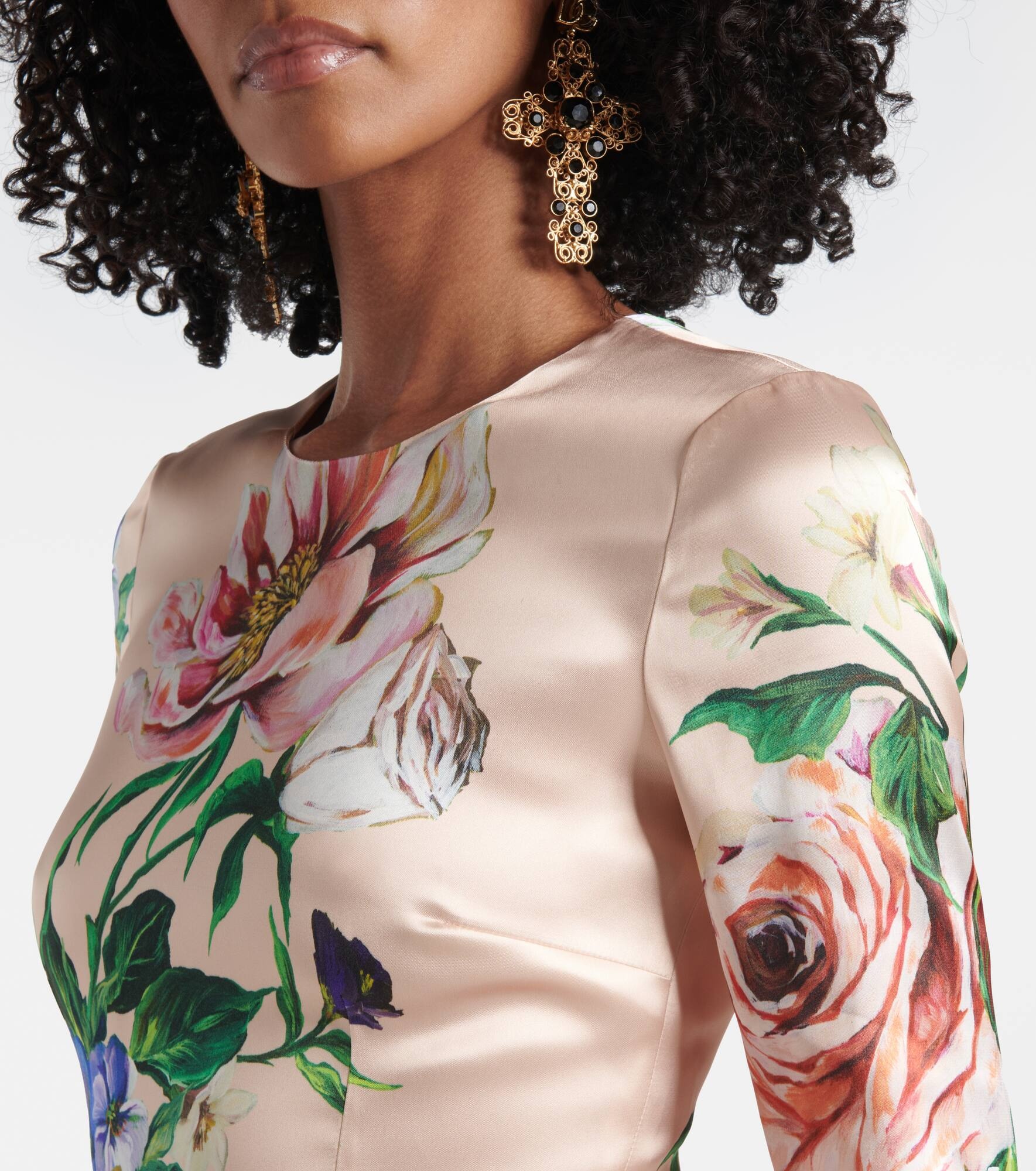 Floral satin midi dress - 4