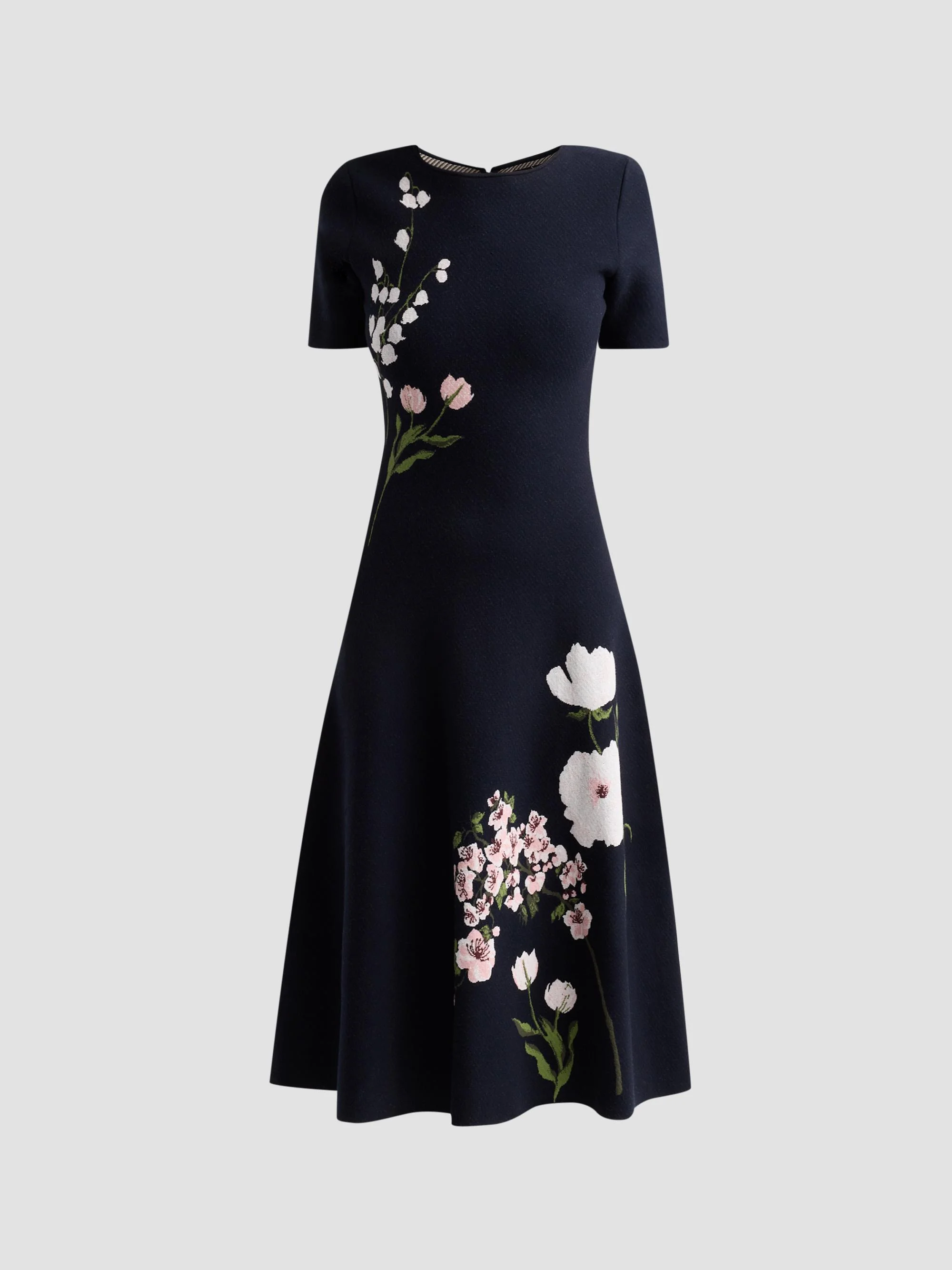 Women's Floral Jacquard Knit Midi Dress - Navy - 1