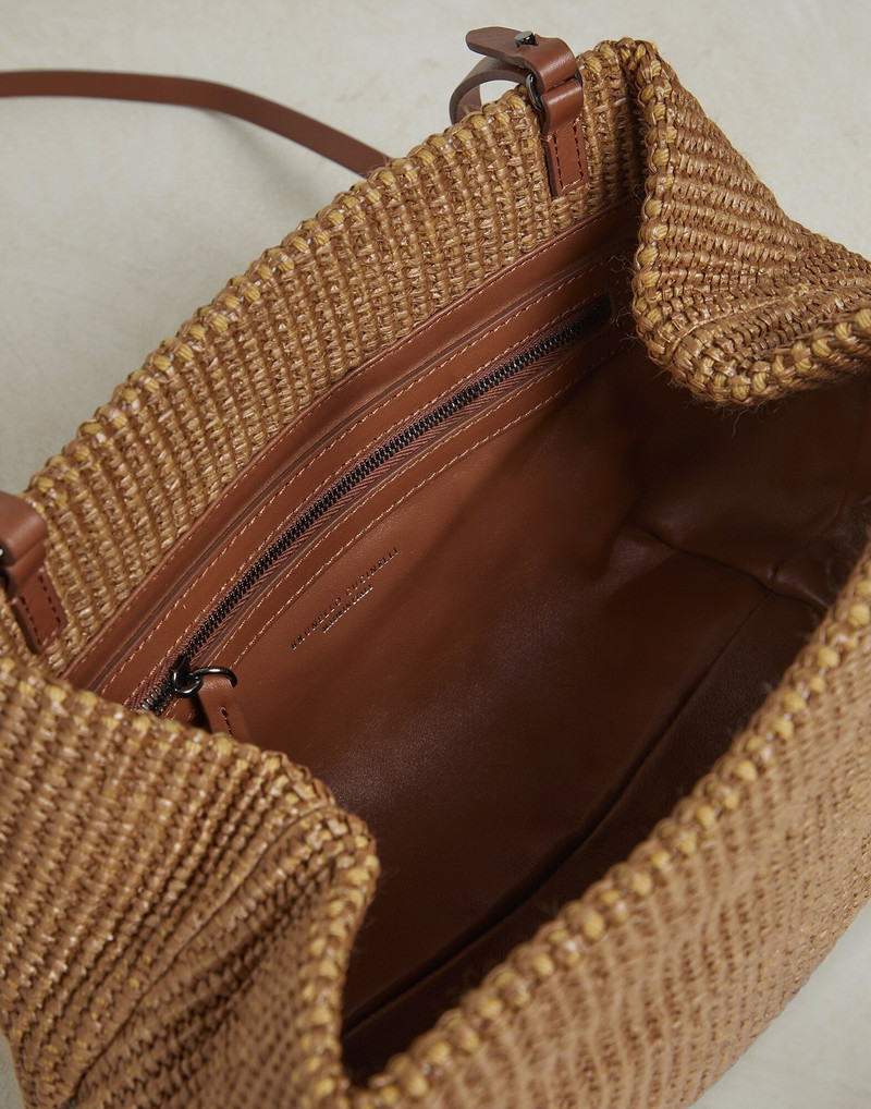 Techno raffia shoulder bag with monili 5