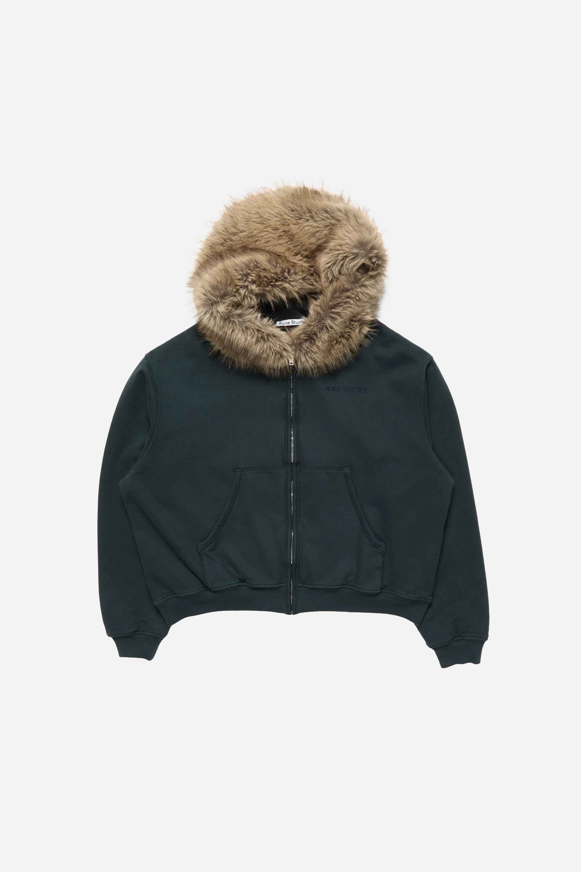 Sweater with faux fur hood - Dark navy - 1