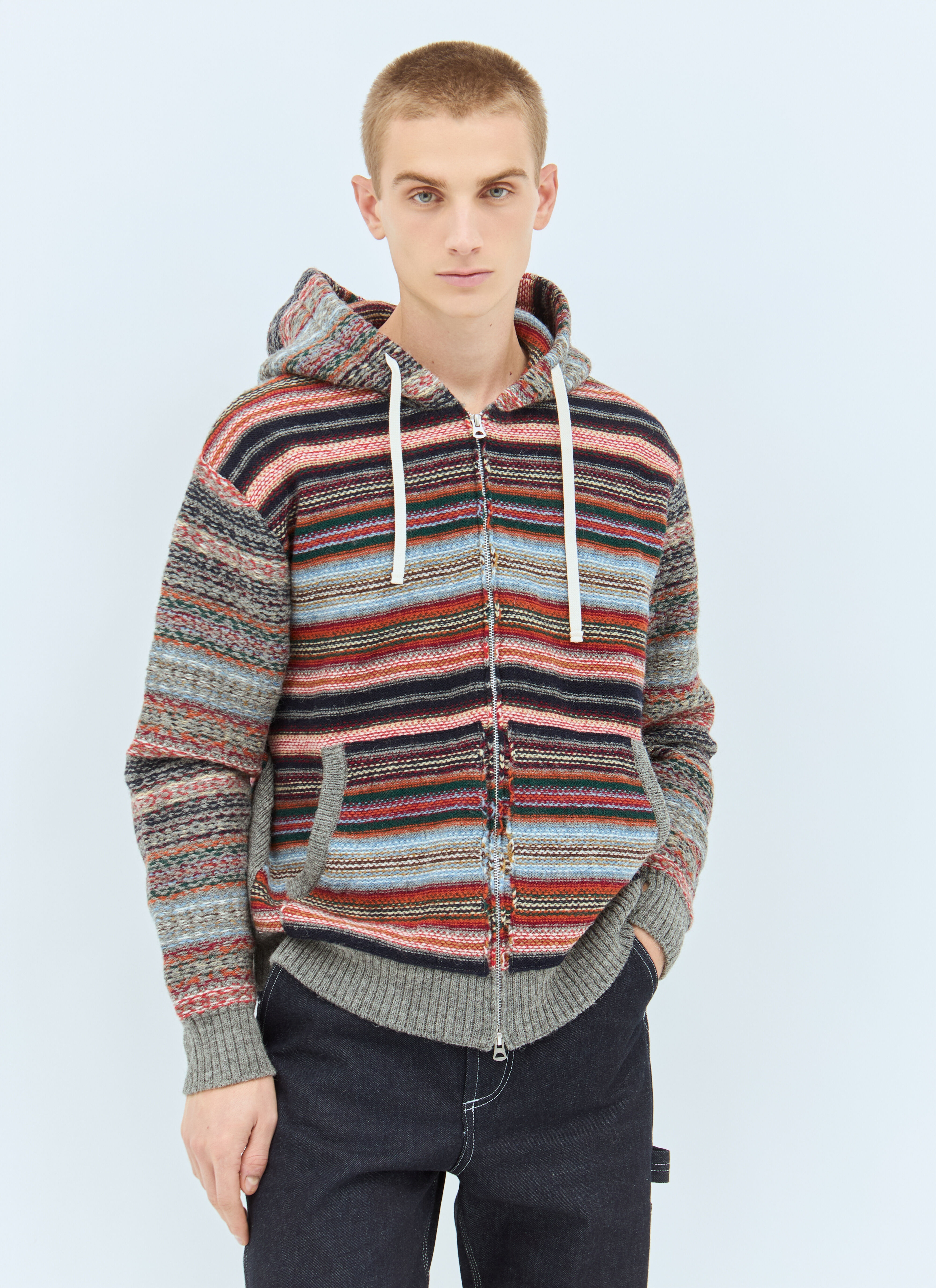 Striped Hooded Cardigan - 1