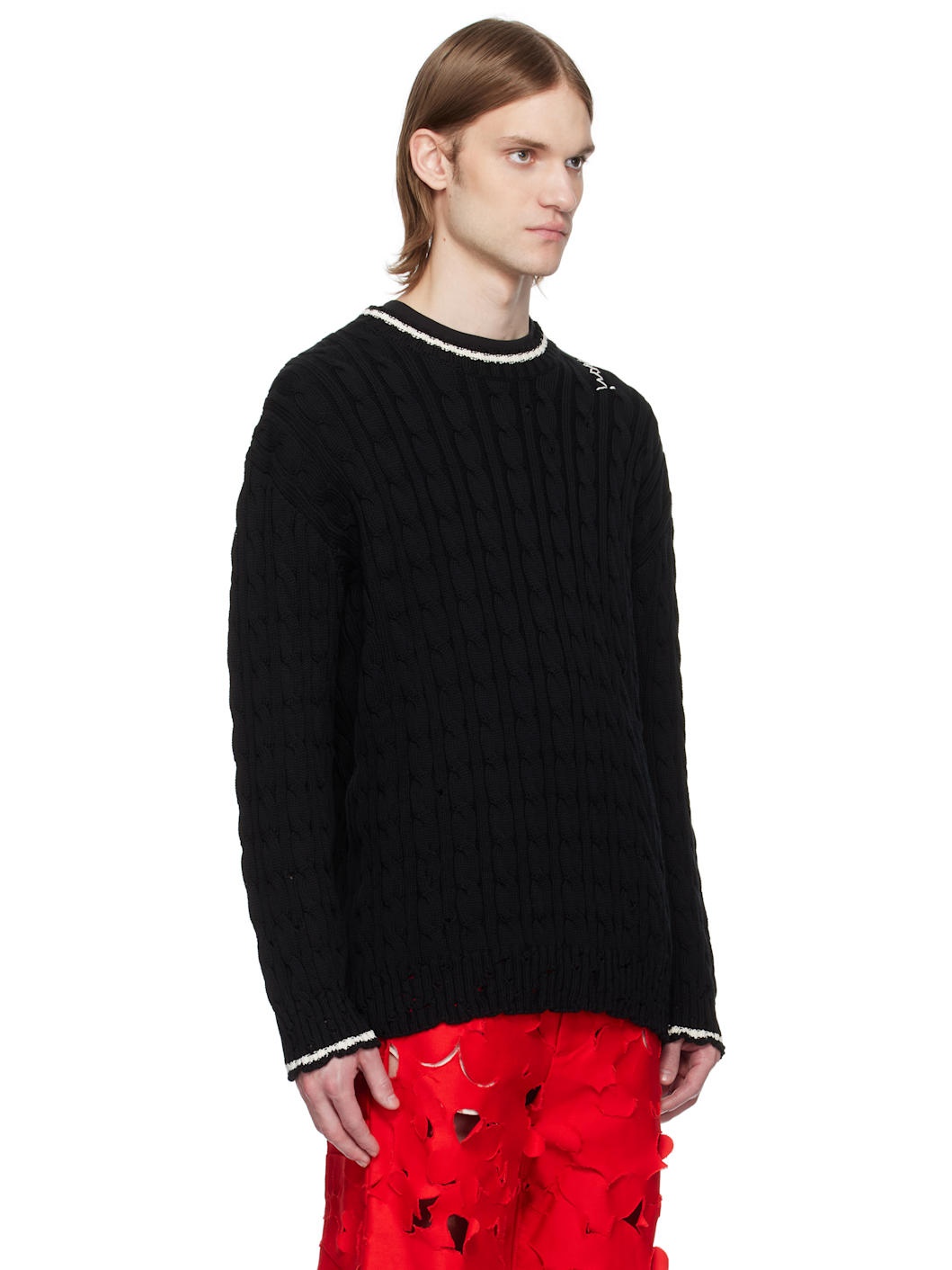 Black Dishevelled Cable Cotton Gauge 5 Sweater - 2