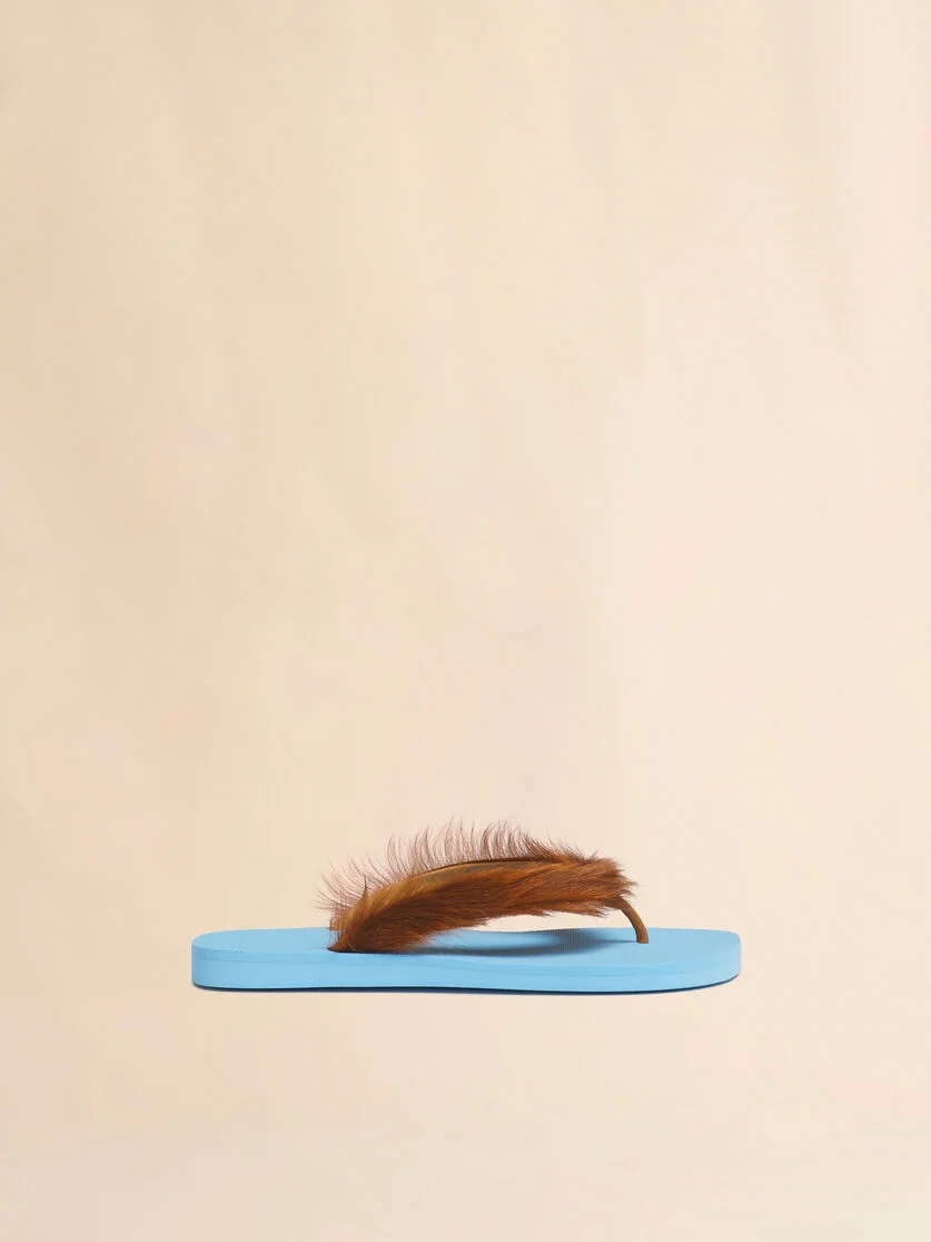 BLUE AND BROWN PONYHAIR FLIP-FLOP - 1