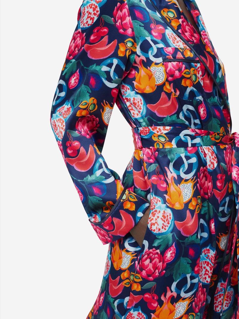 Women's Long Dressing Gown Brindisi 78 Silk Satin Navy - 7