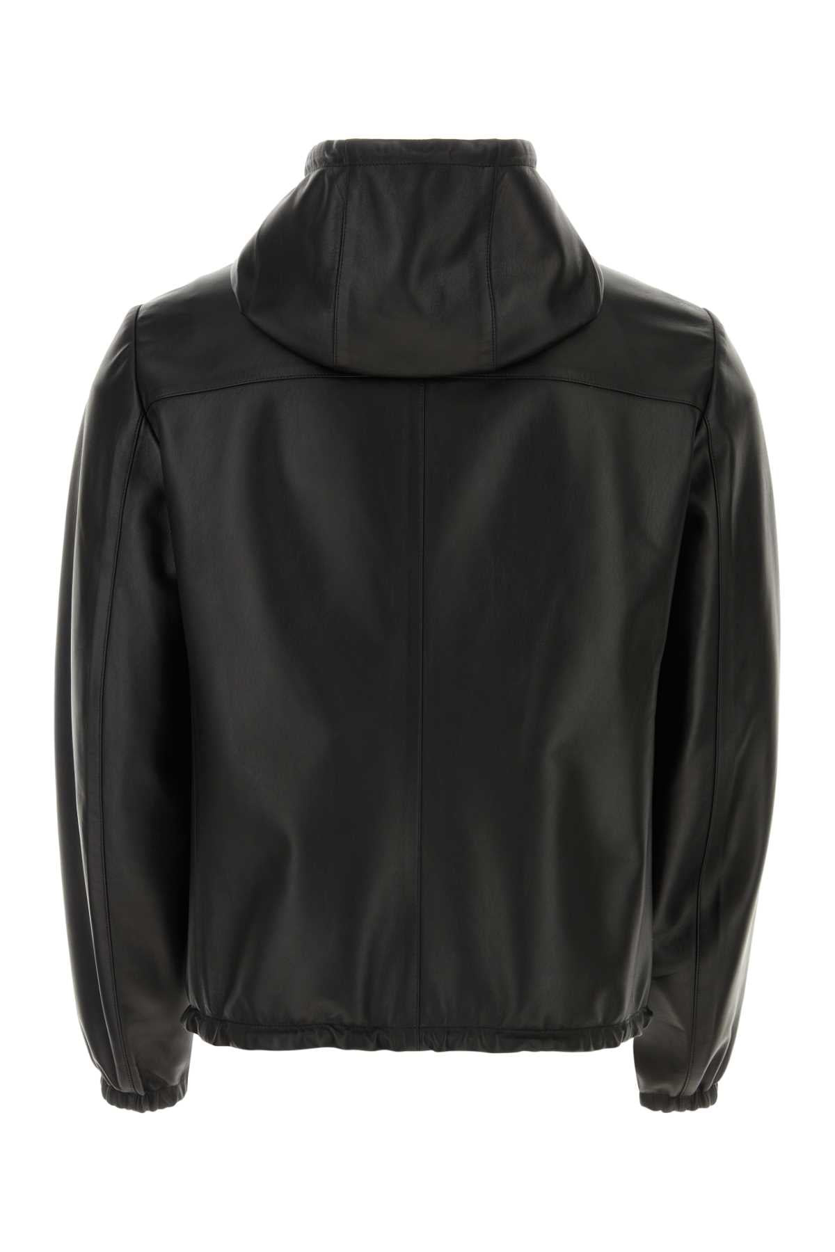 Prada Men Black Nappa Leather Reversible Jacket - 2