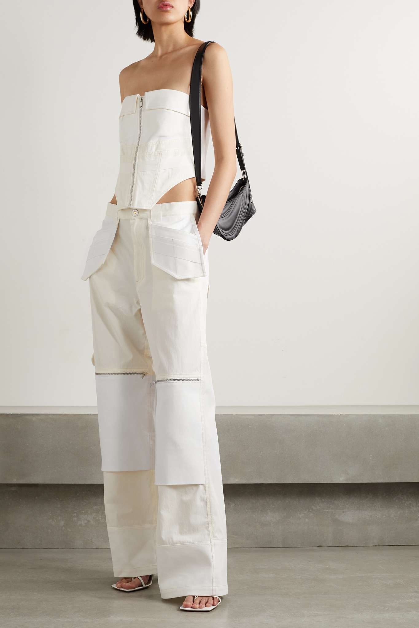 Paneled organic cotton-blend twill wide-leg pants - 2