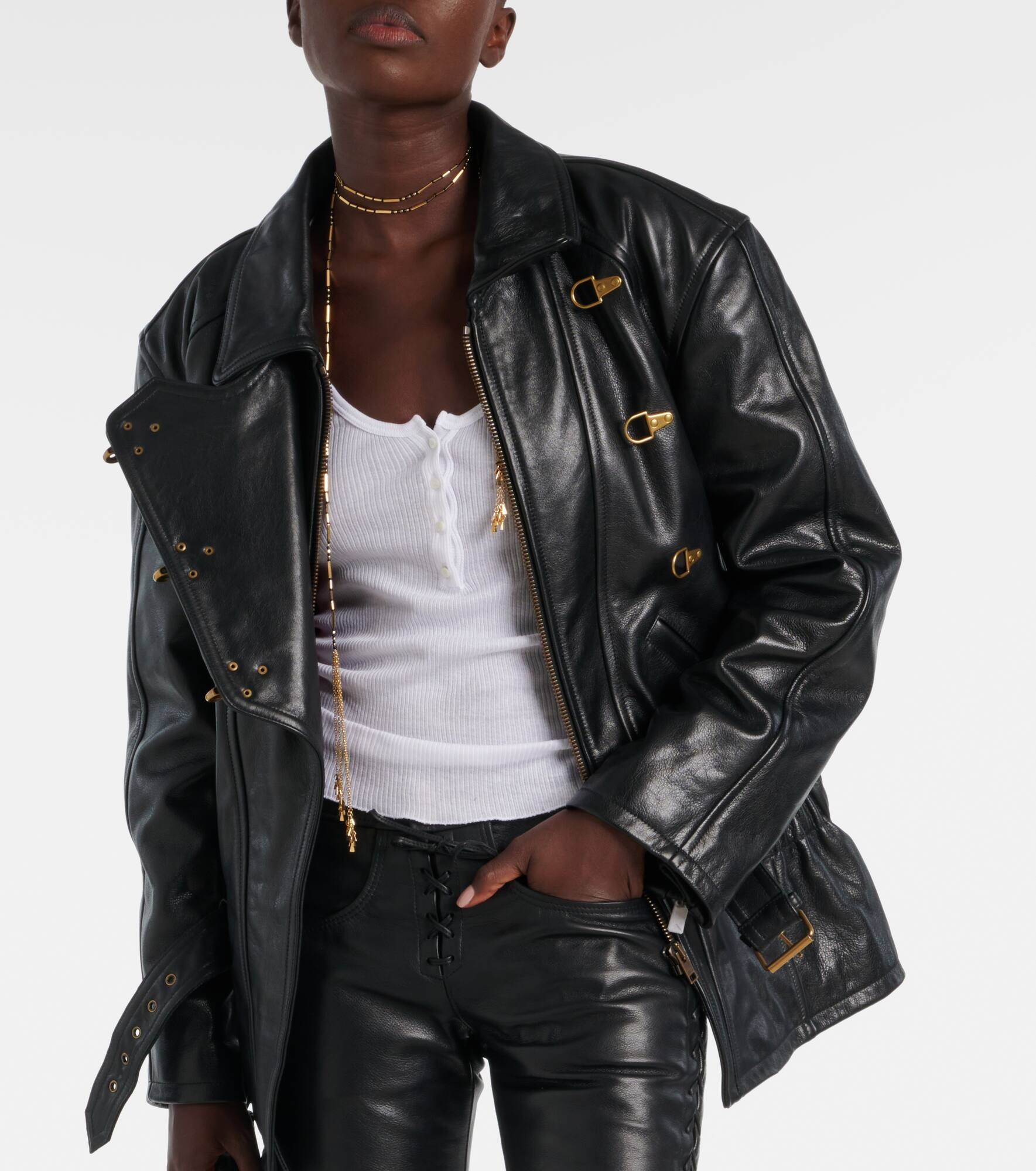 Caitlyn belted leather jacket - 7