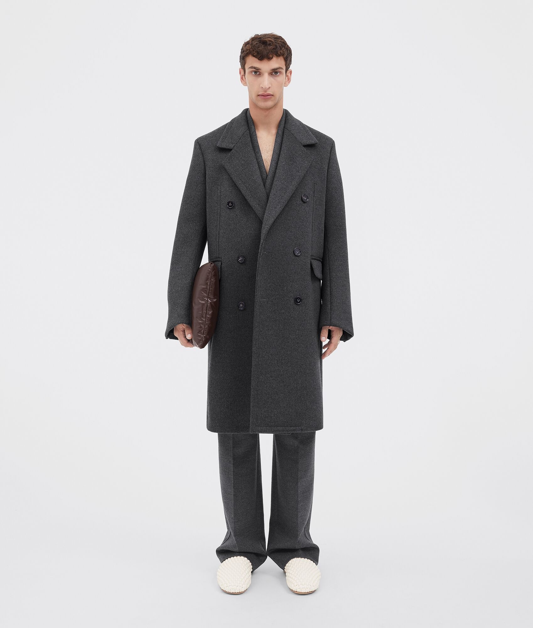 curved sleeves double face wool coat - 4