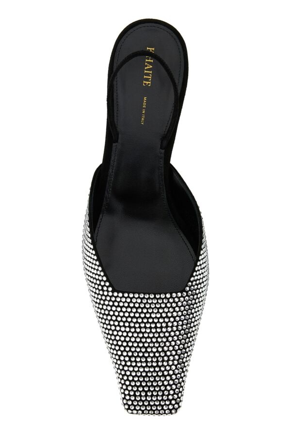 【送料&関税込】Khaite Embellished Suede Roosevelt Pumps Black Roosevelt crystal-embellished suede slingback pumps